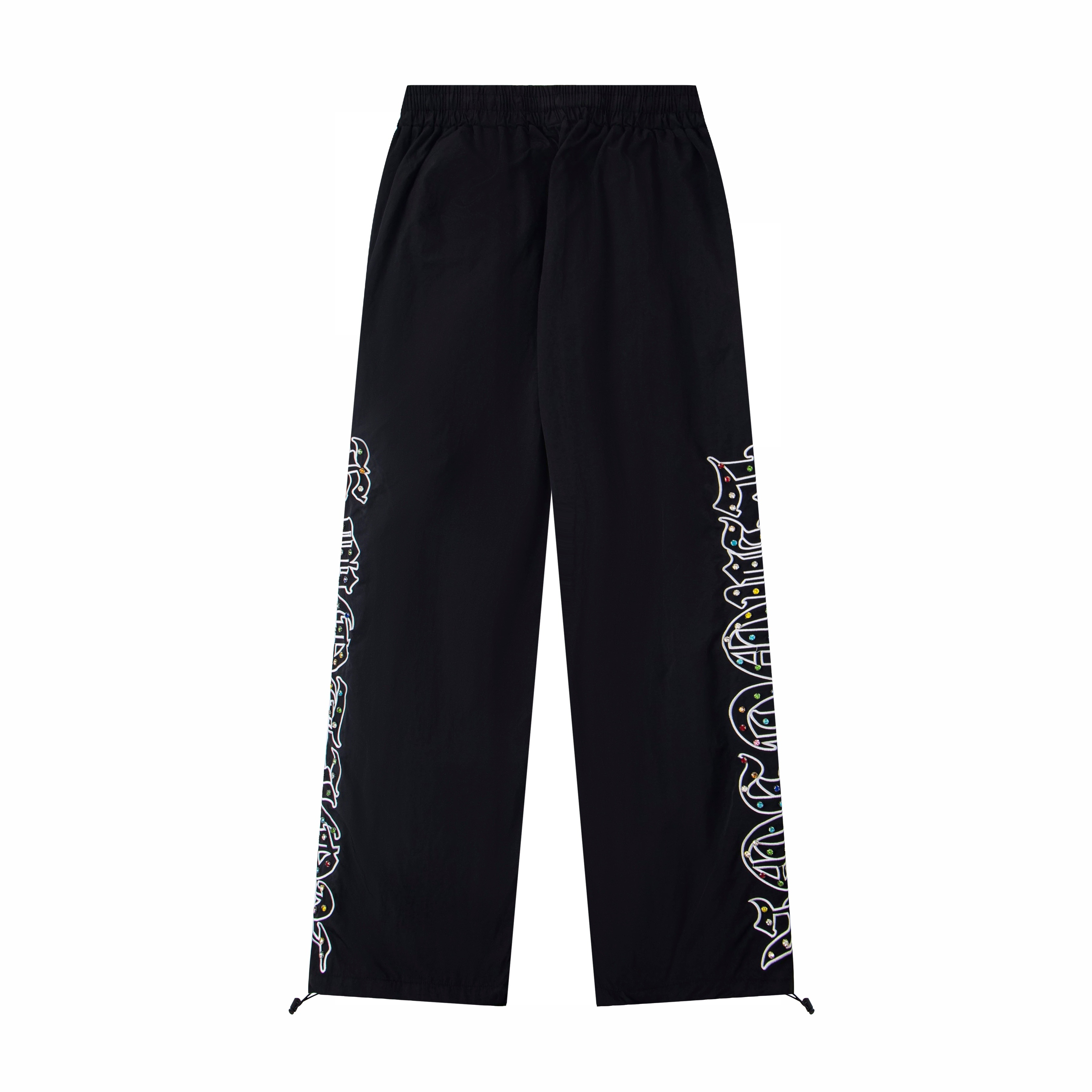 Colorful Graffiti Rhinestone Nylon Track Pants – Unisex Streetwear Elastic Waist Trousers