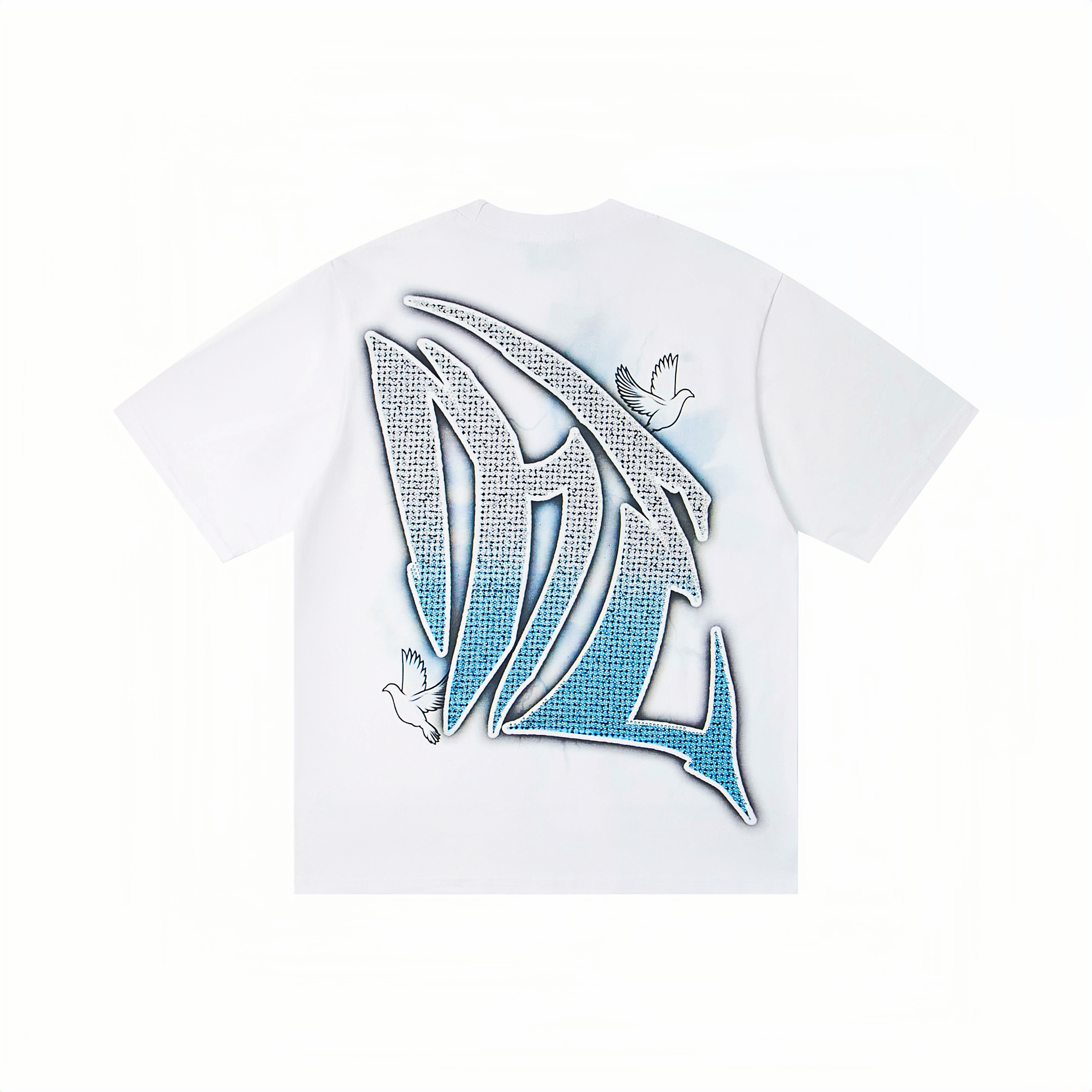 Angel & Dove Rhinestone Gradient Print Oversized T-Shirt – Unisex 100% Cotton Streetwear Tee