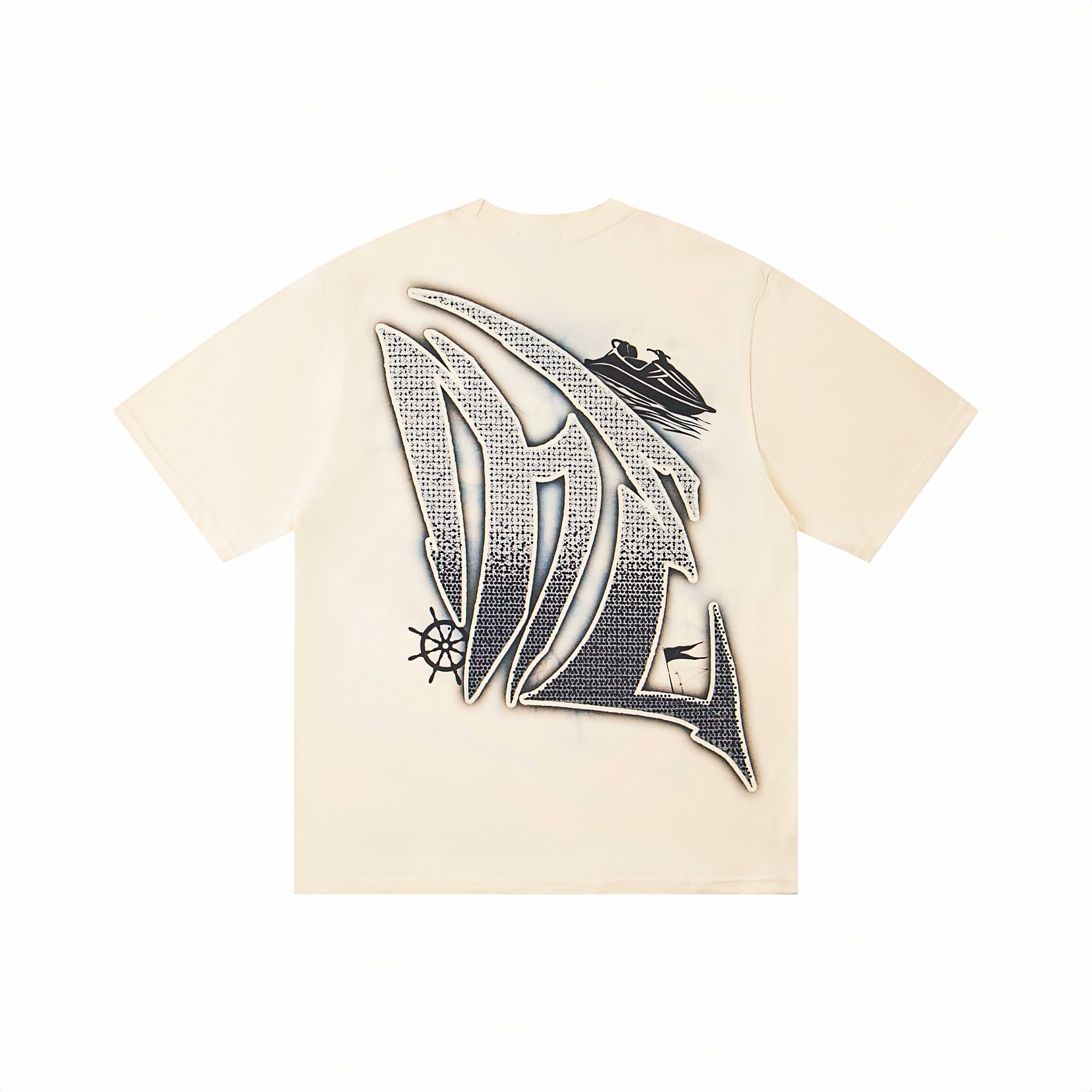 Angel Jet Ski Rhinestone Gradient Print Oversized T-Shirt – Unisex 100% Cotton Streetwear Tee