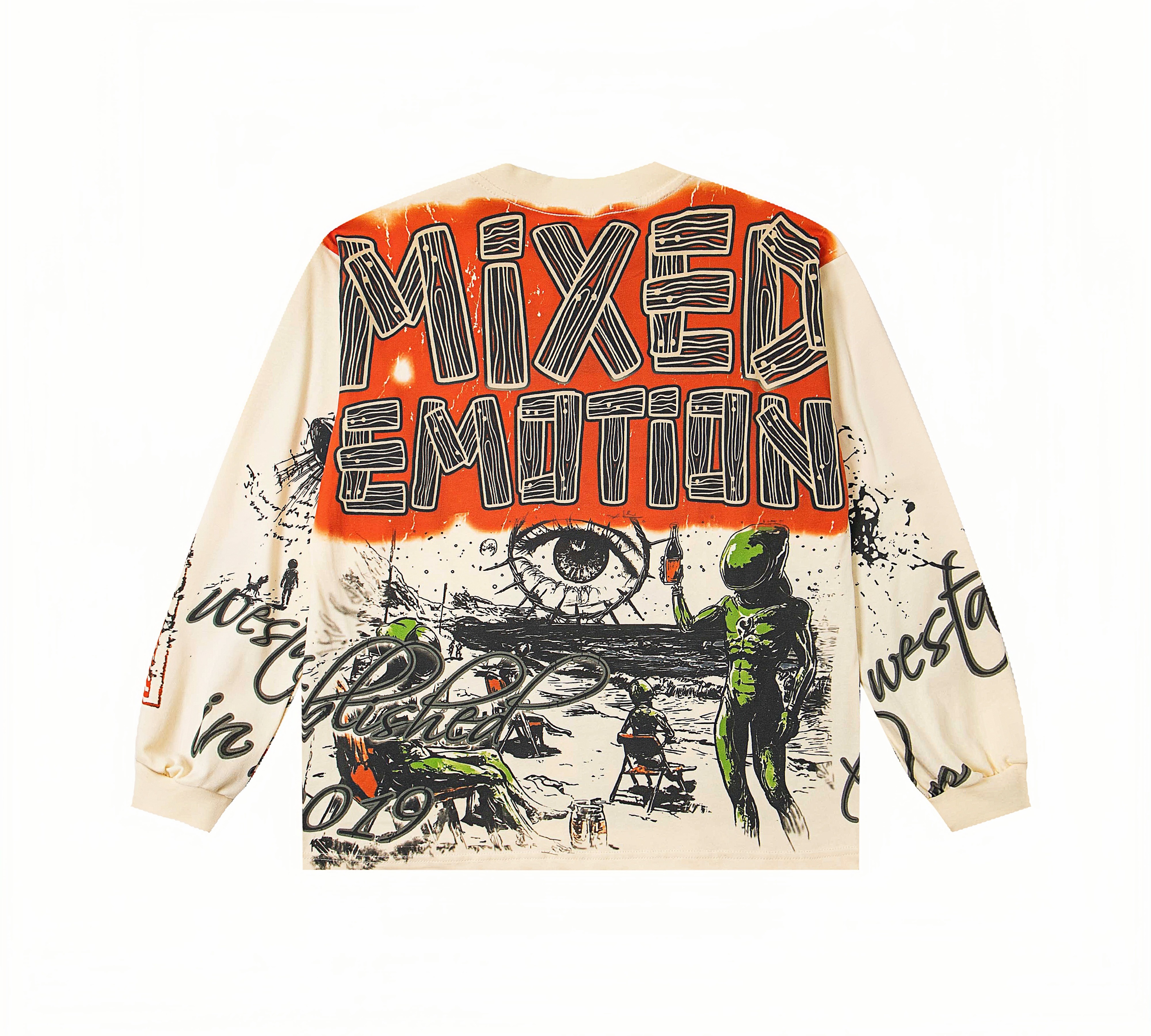 Mixed Emotion Graffiti Print Oversized Sweatshirt – Unisex Streetwear Pullover