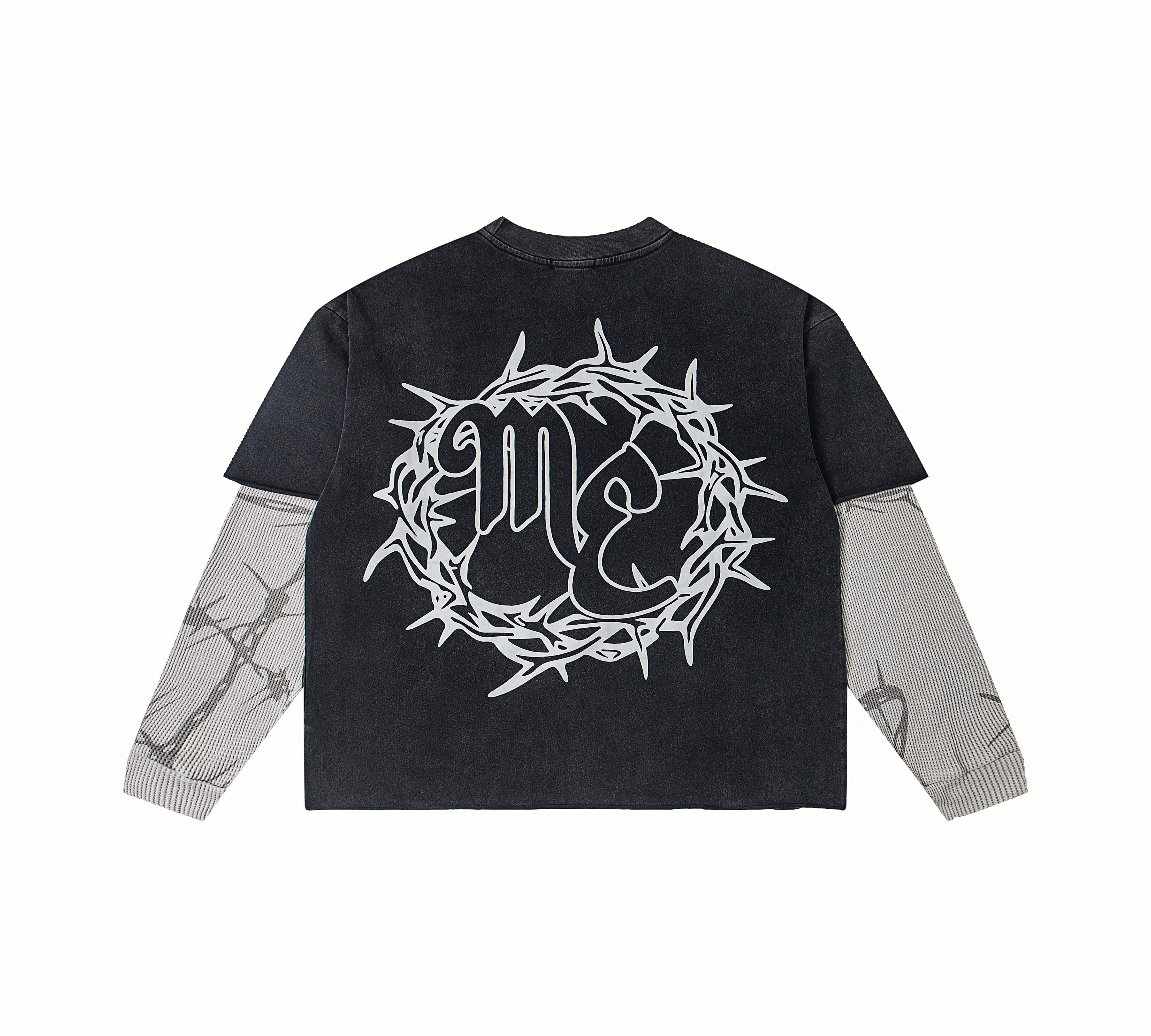 Barbed Wire "Emotion" Print Layered Thermal Long Sleeve T-Shirt – Unisex 100% Cotton Streetwear Tee