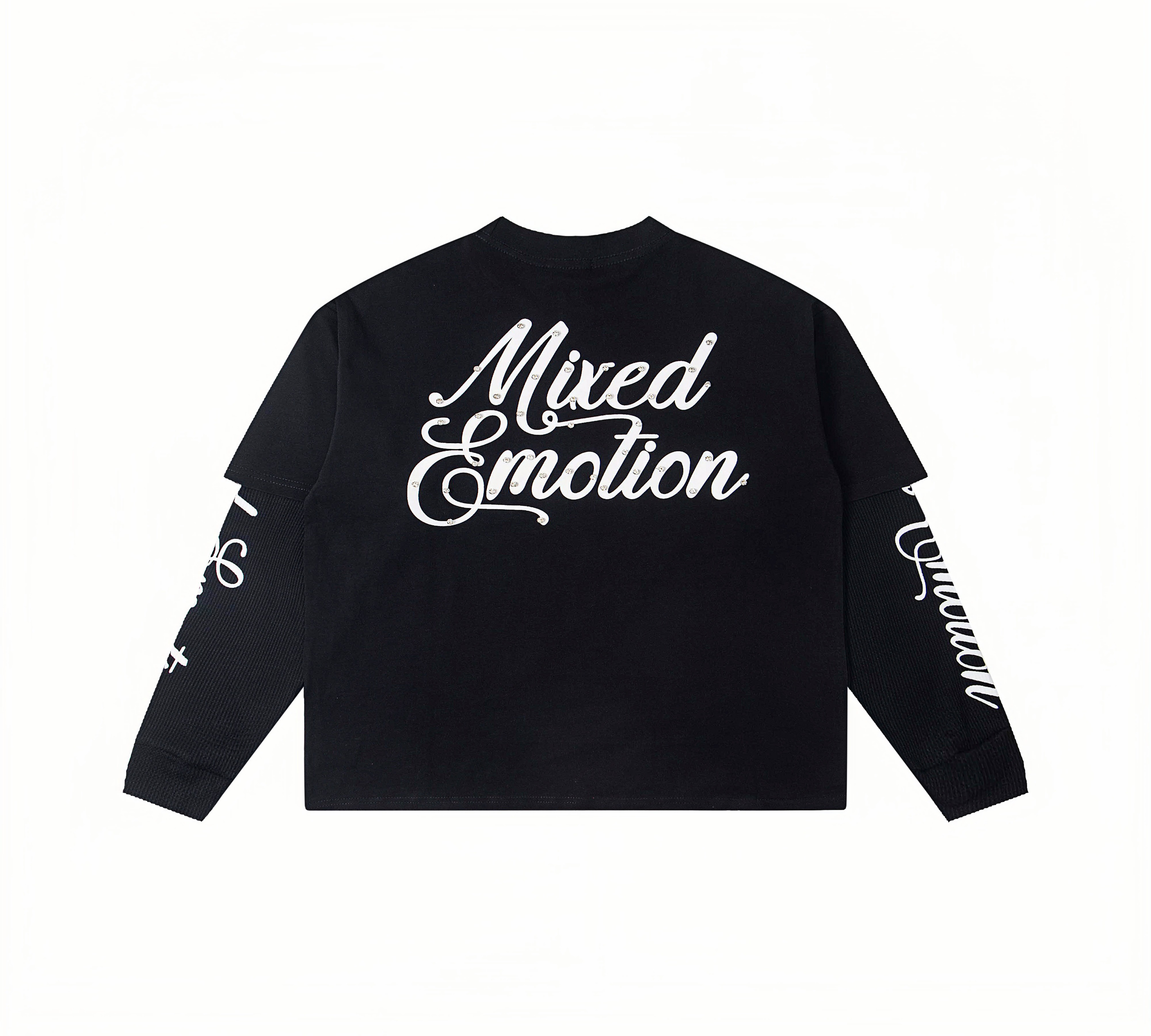 Rhinestone "Mixed Emotion" Cupid Print Layered Thermal Long Sleeve T-Shirt – Unisex 100% Cotton Streetwear Tee