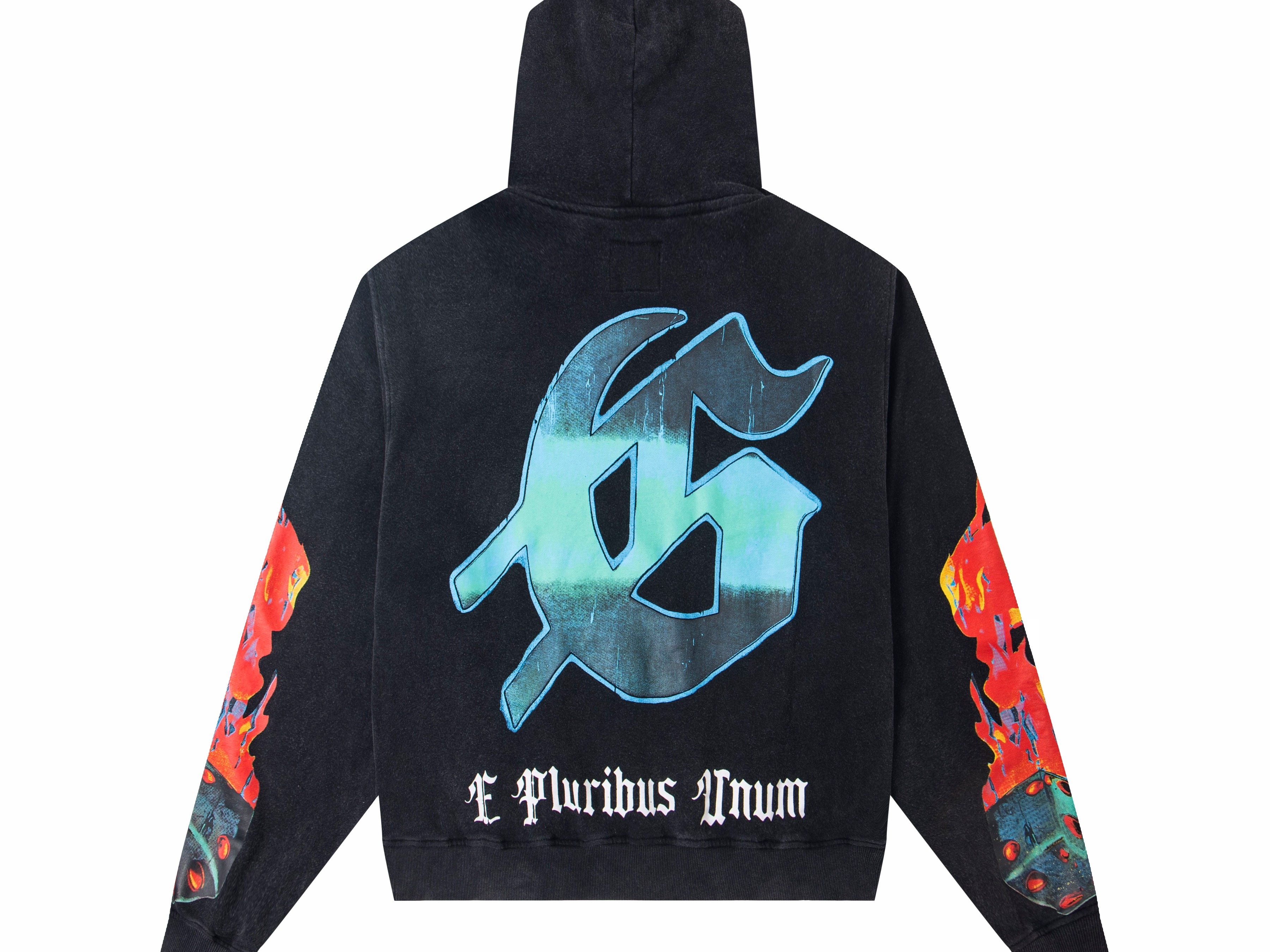 Vintage Casino Skeleton Poker Flame Sleeve Graphic Oversized Pullover Hoodie, Godspeed Heavy Fleece Cotton Unisex Streetwear Hoodie 2 Colors Sizes 1-4