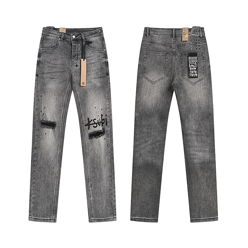 Ksubi Black Washed Ripped Logo Slim Denim Jeans – Vintage Distressed Streetwear Denim Pants
