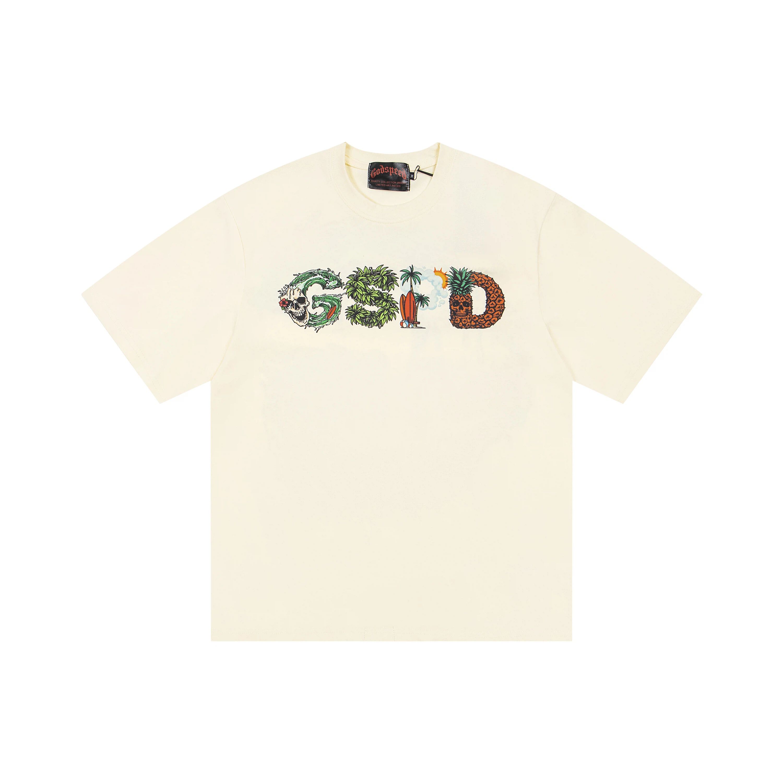 Retro Distressed Washed Oversized Crew Neck T-Shirt, Skull Ocean Wave GSND Graphic Print Unisex Streetwear Cotton Tee Sizes 1-3
