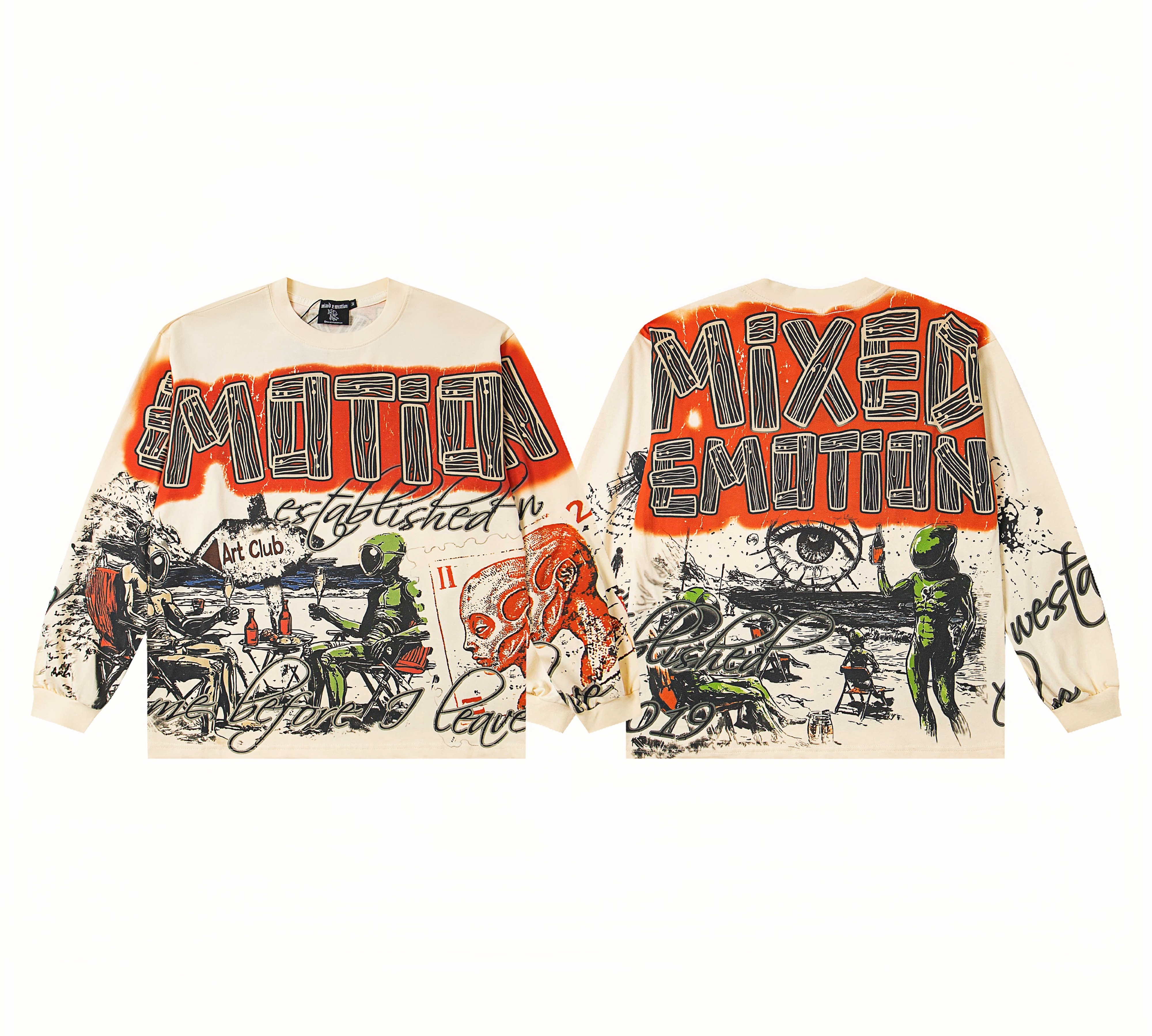 Mixed Emotion Graffiti Print Oversized Sweatshirt – Unisex Streetwear Pullover