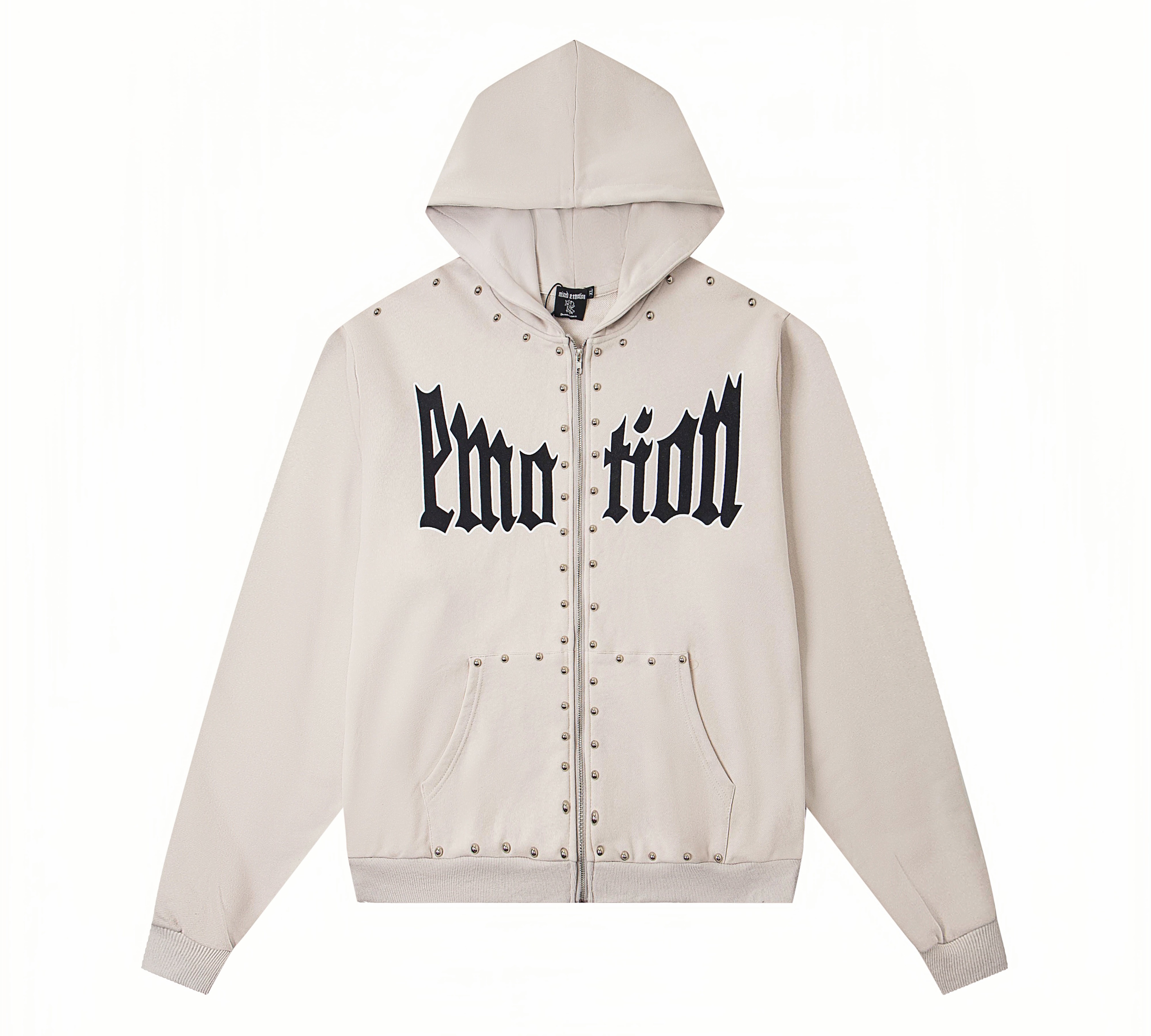 "Emotion" Gothic Studded Zip-Up Hoodie – Unisex 100% Cotton Streetwear Jacket