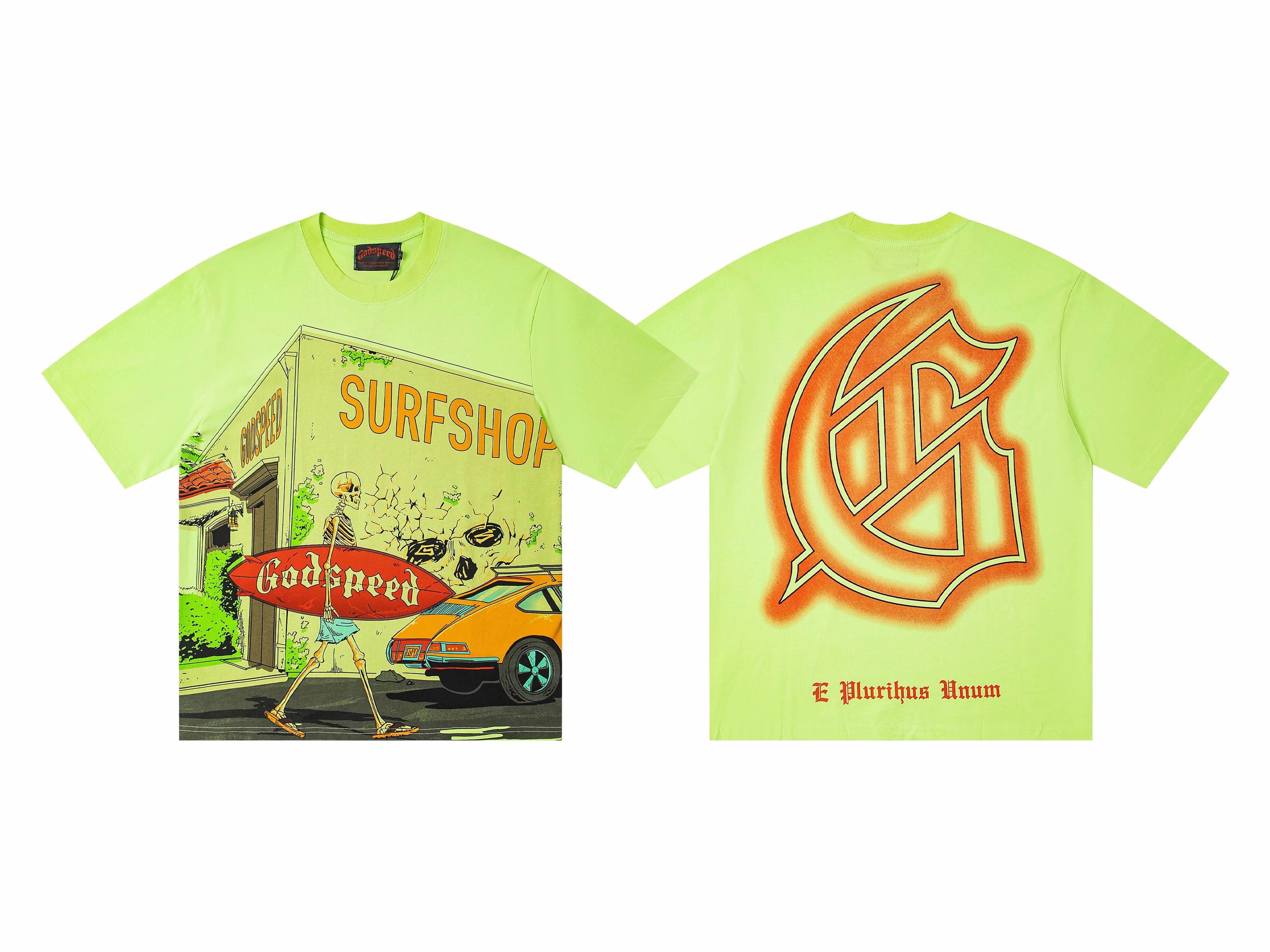 Vintage Godspeed Surf Shop Skeleton Surfer Oversized Cotton Streetwear T-Shirt 3 Colors In Stock