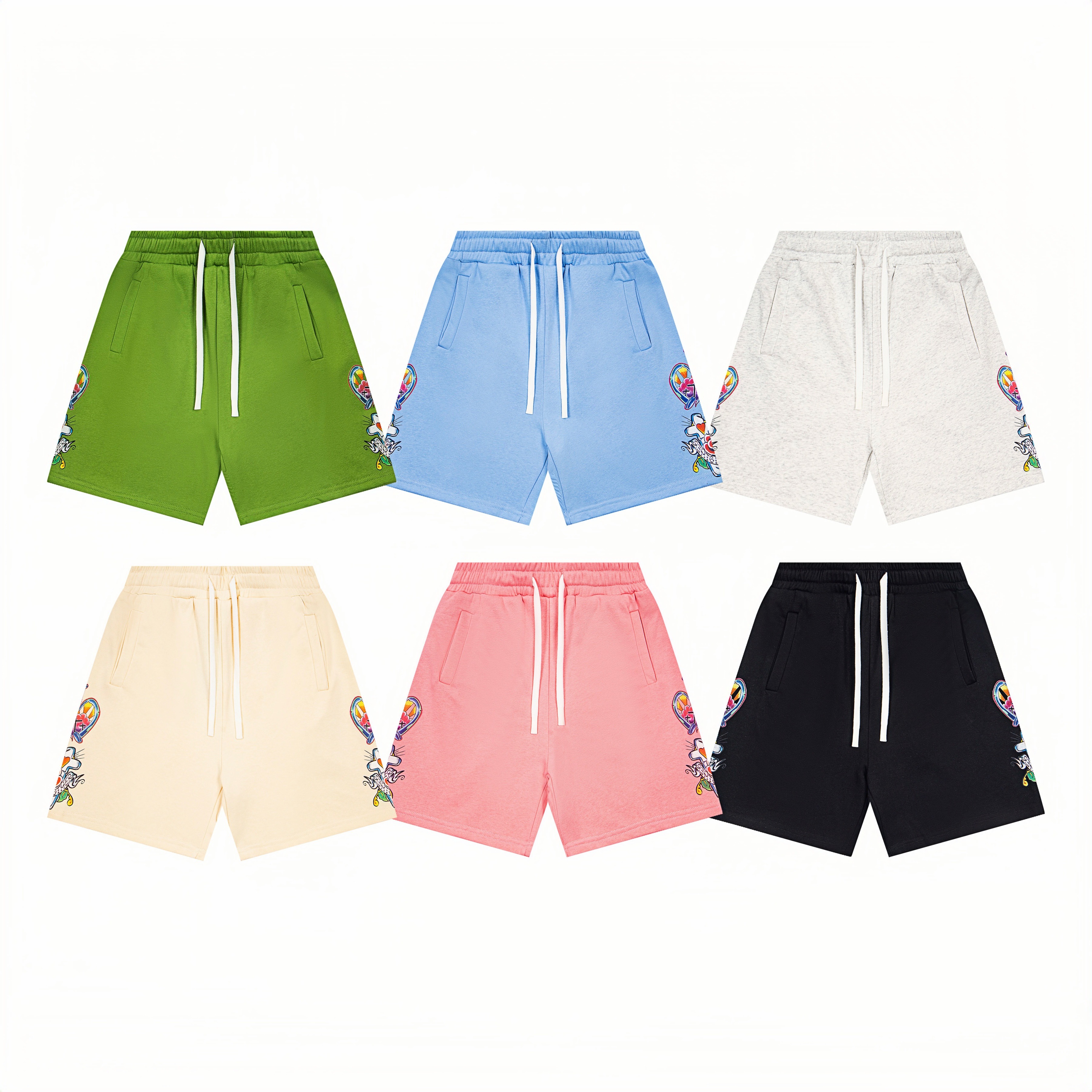 Virgin Mary Floral Tattoo Casual Sweat Shorts – Oversized Vintage Streetwear Shorts