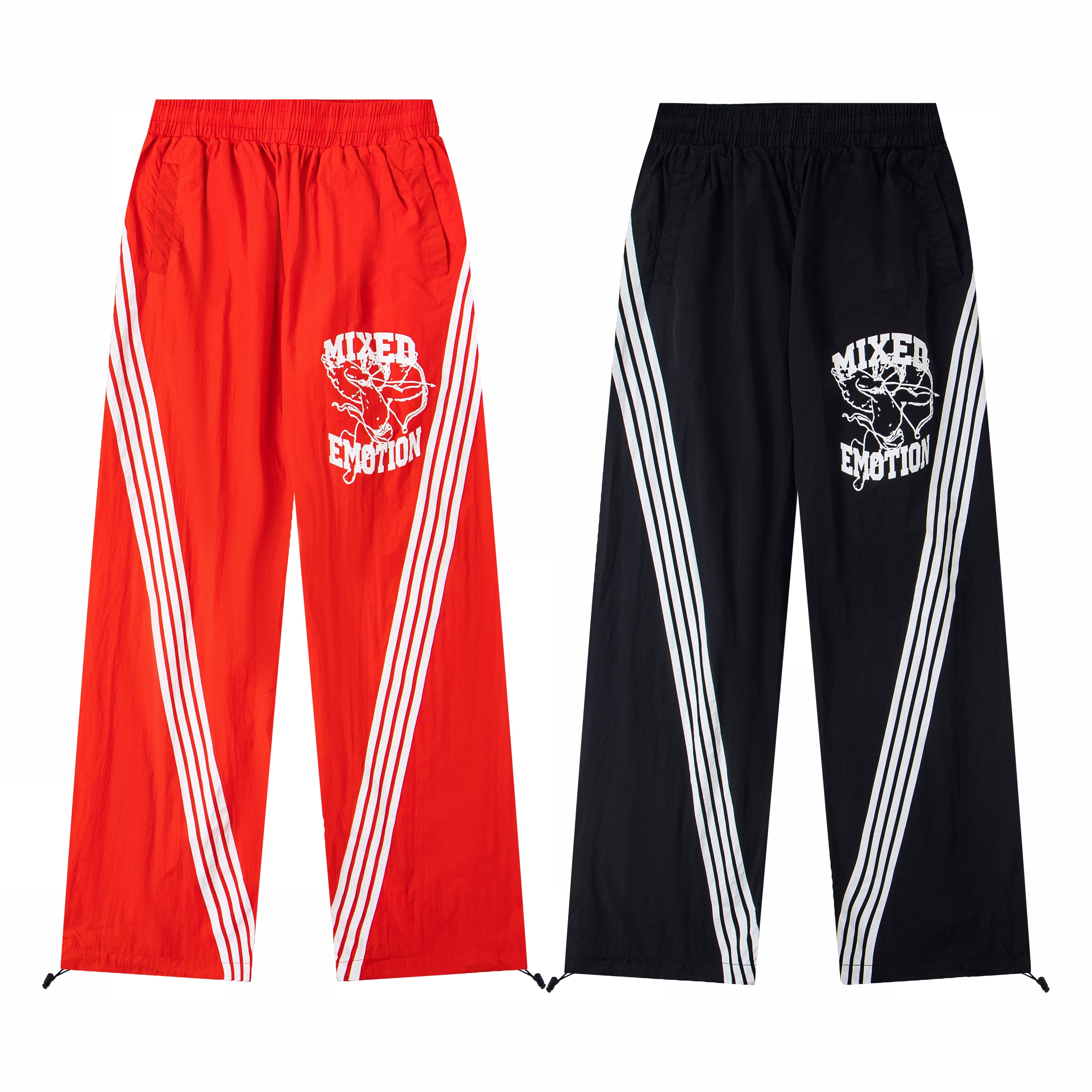 Mixed Emotion Striped Wide-Leg Cotton Track Pants – Unisex Elastic Waist Streetwear Trousers