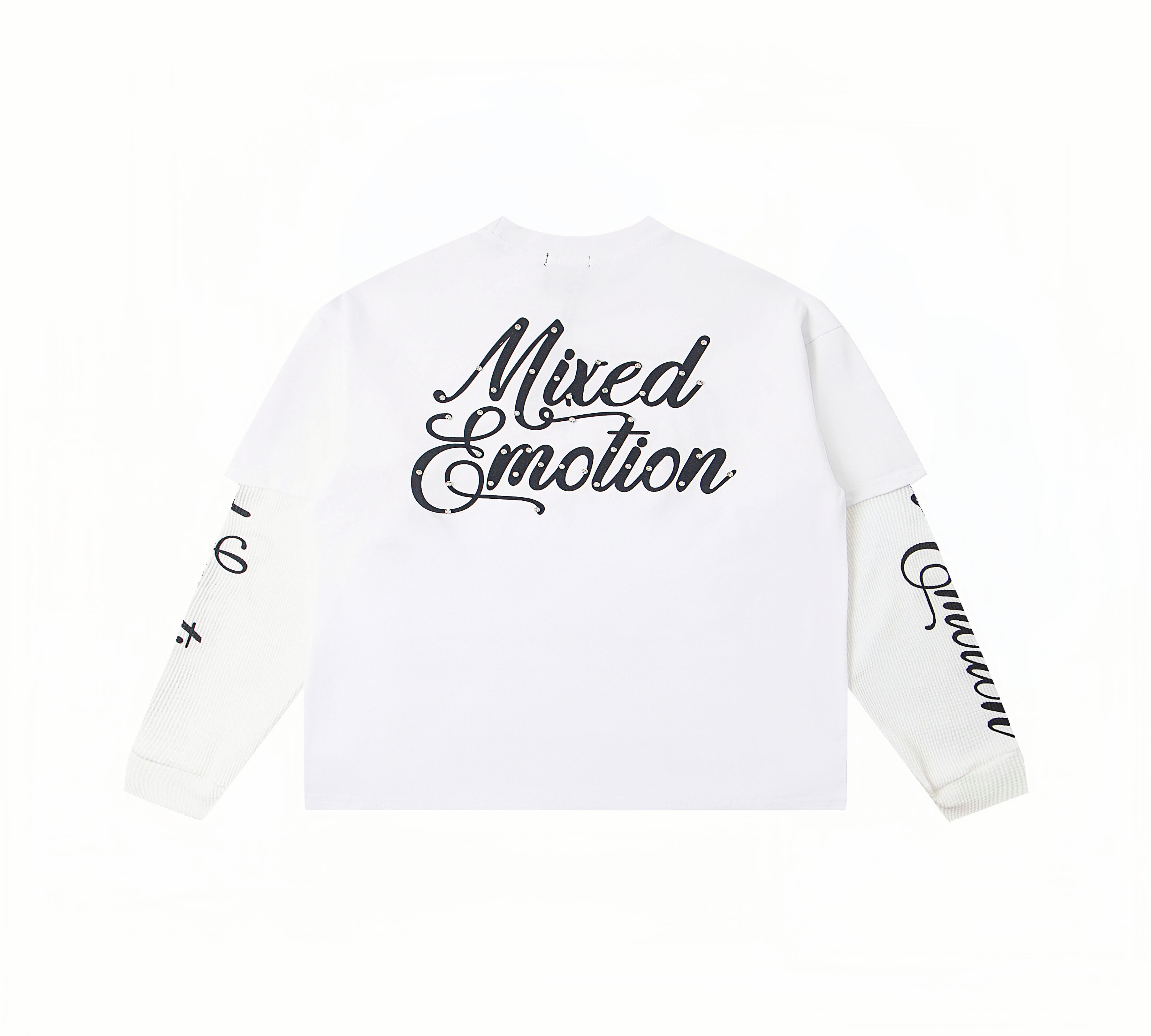 Rhinestone "Mixed Emotion" Cupid Print Layered Thermal Long Sleeve T-Shirt – Unisex 100% Cotton Streetwear Tee