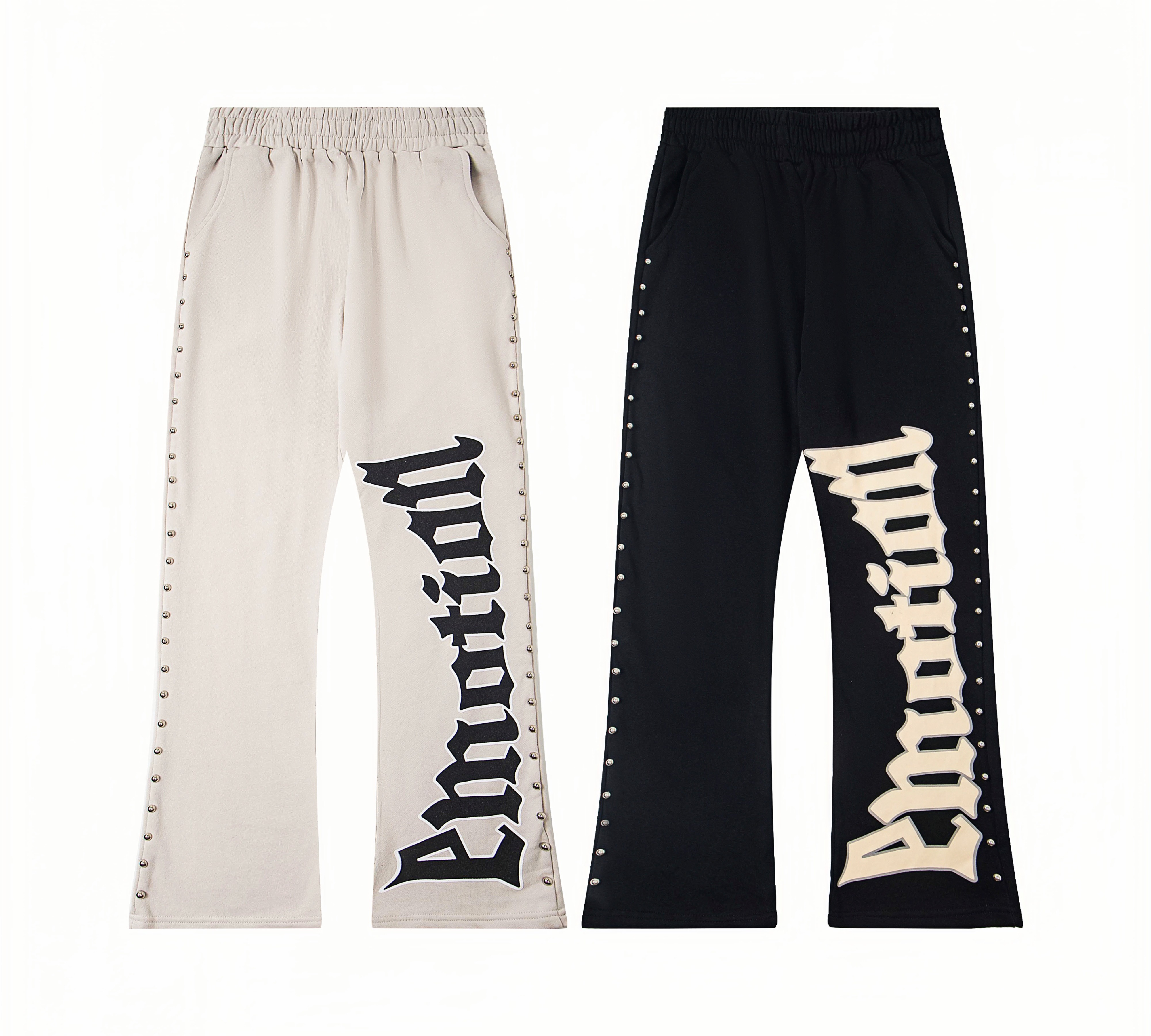 "Emotion" Gothic Studded Flare Sweatpants – Unisex 100% Cotton Streetwear Trousers