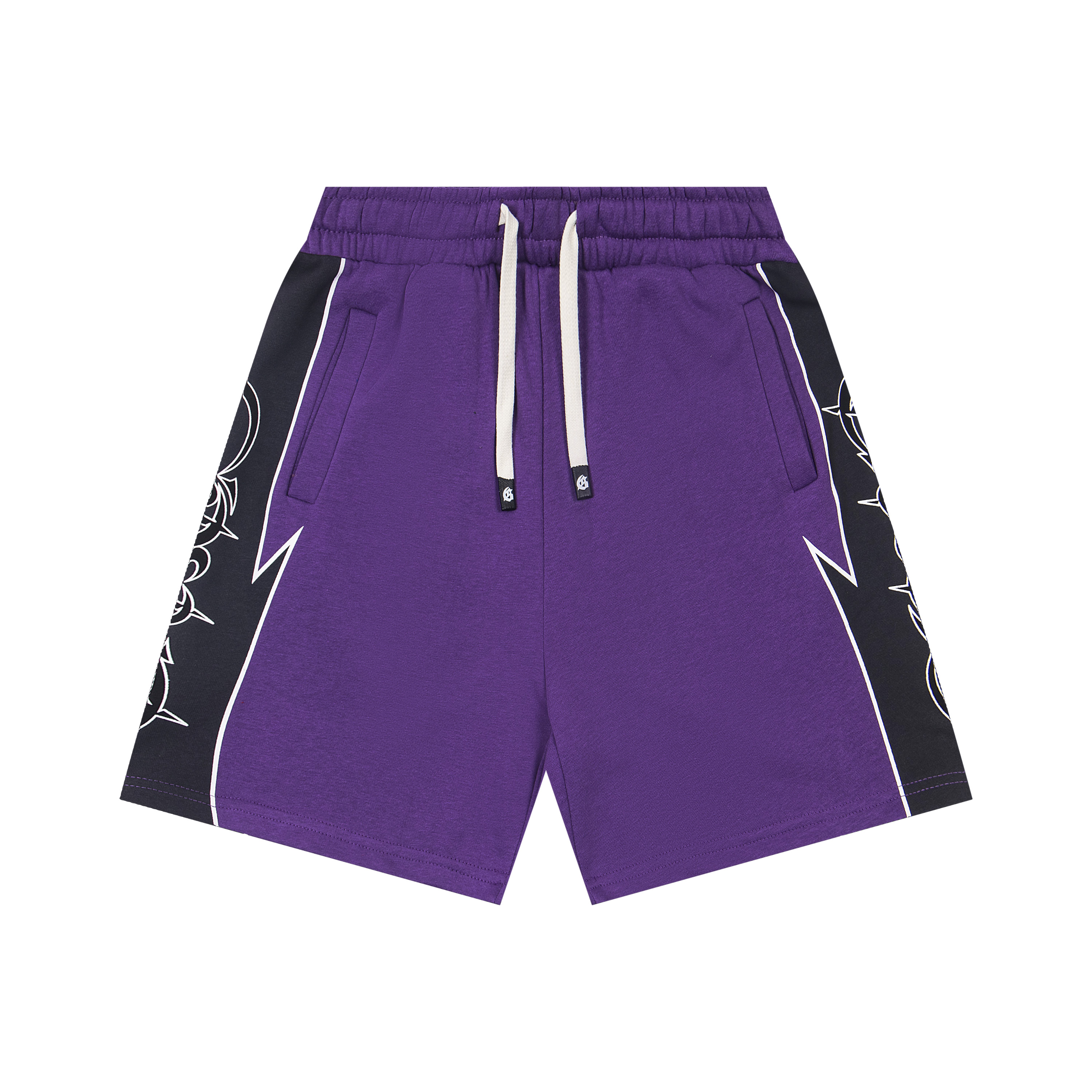Retro Side Graphic Print Cotton Sweat Shorts, Elastic Drawstring Waist Loose Boxy Streetwear Shorts for Men Women, Multiple Colors Sizes 1-3