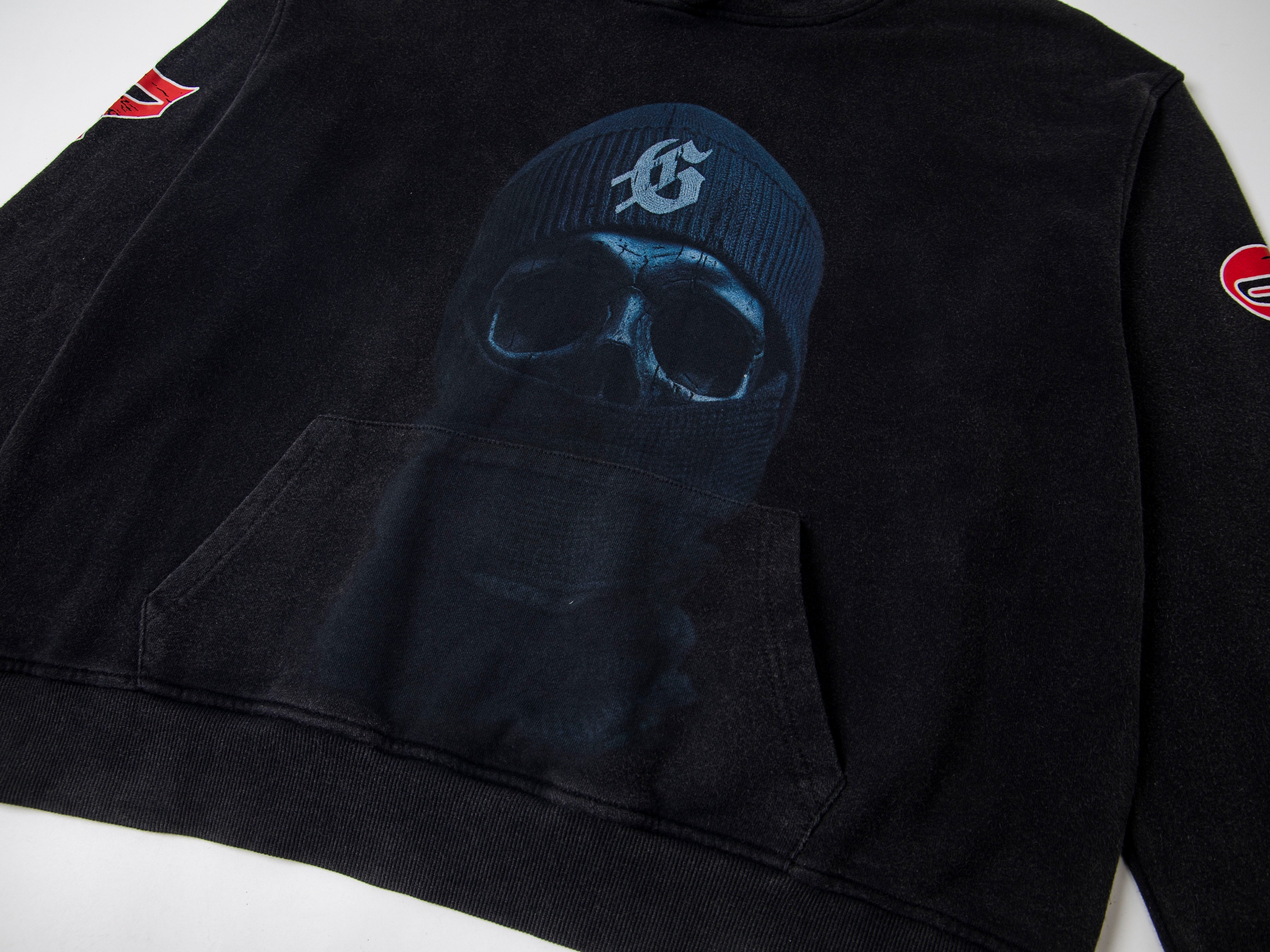 Balaclava Skull GS Logo Graphic Oversized Pullover Hoodie, Godspeed Red Sleeve Print Heavy Cotton Fleece Unisex Streetwear Sweatshirt 2 Colors Sizes 1-4