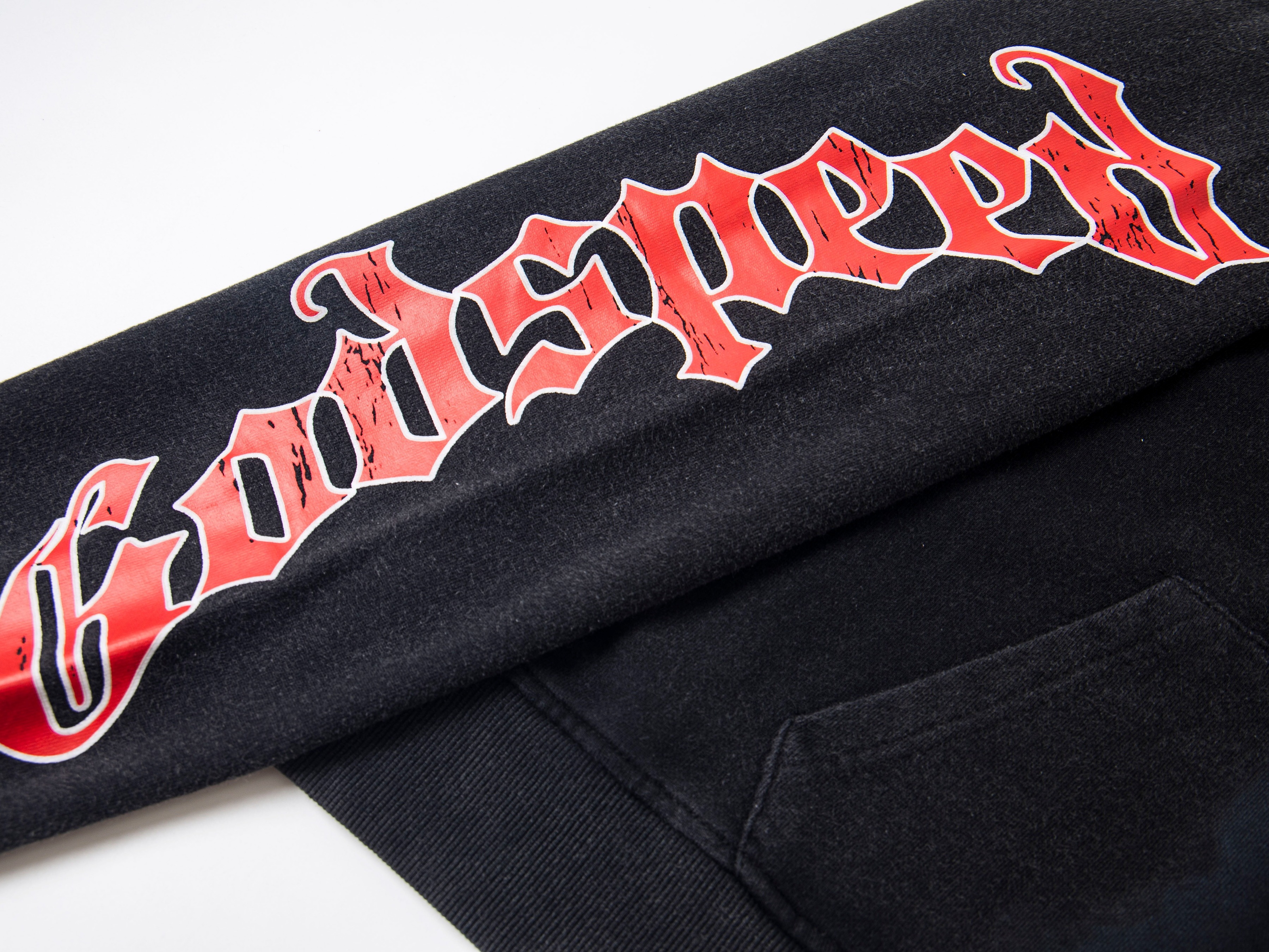 Balaclava Skull GS Logo Graphic Oversized Pullover Hoodie, Godspeed Red Sleeve Print Heavy Cotton Fleece Unisex Streetwear Sweatshirt 2 Colors Sizes 1-4
