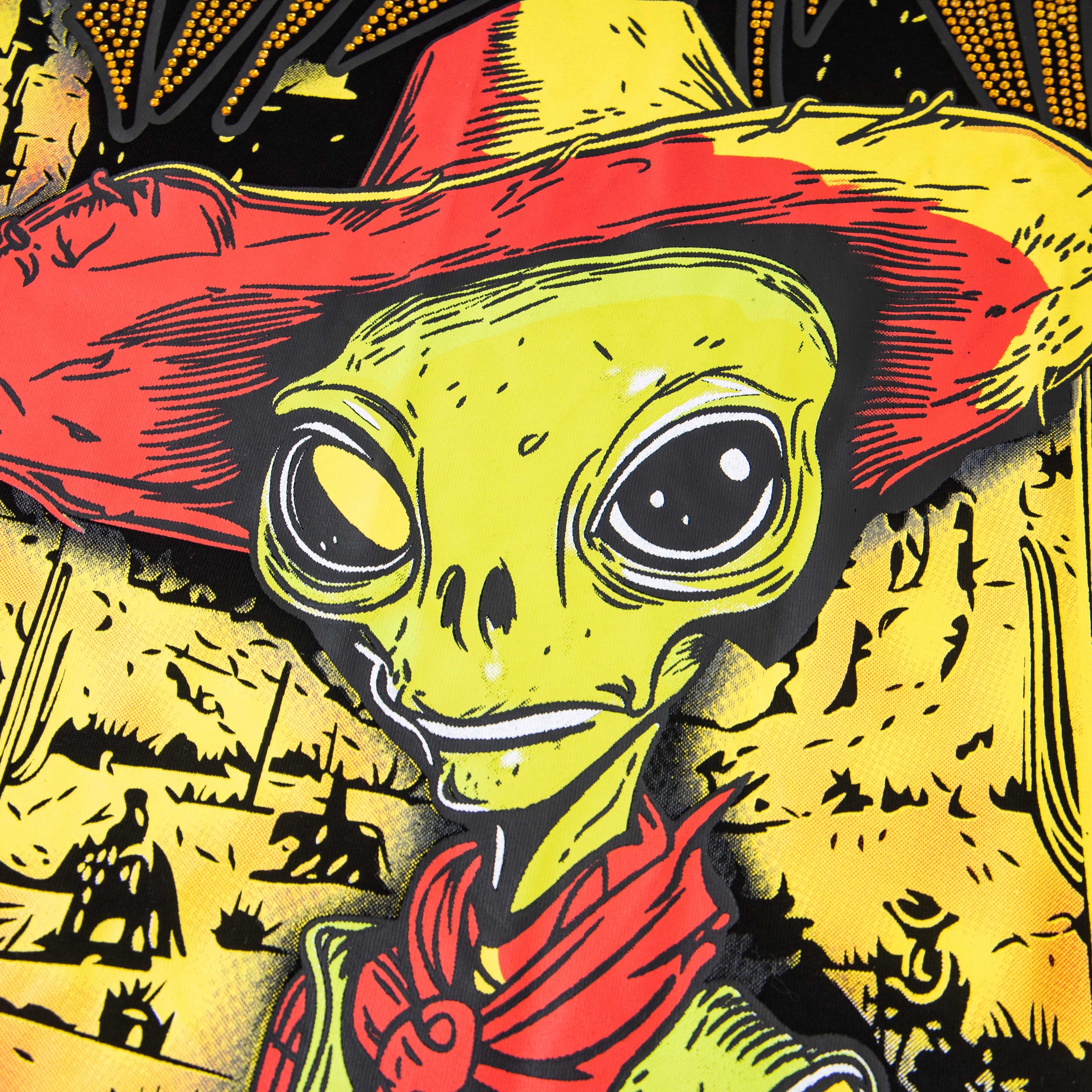 Cowboy Alien Rhinestone Gradient Print Oversized T-Shirt – Unisex 100% Cotton Streetwear Tee
