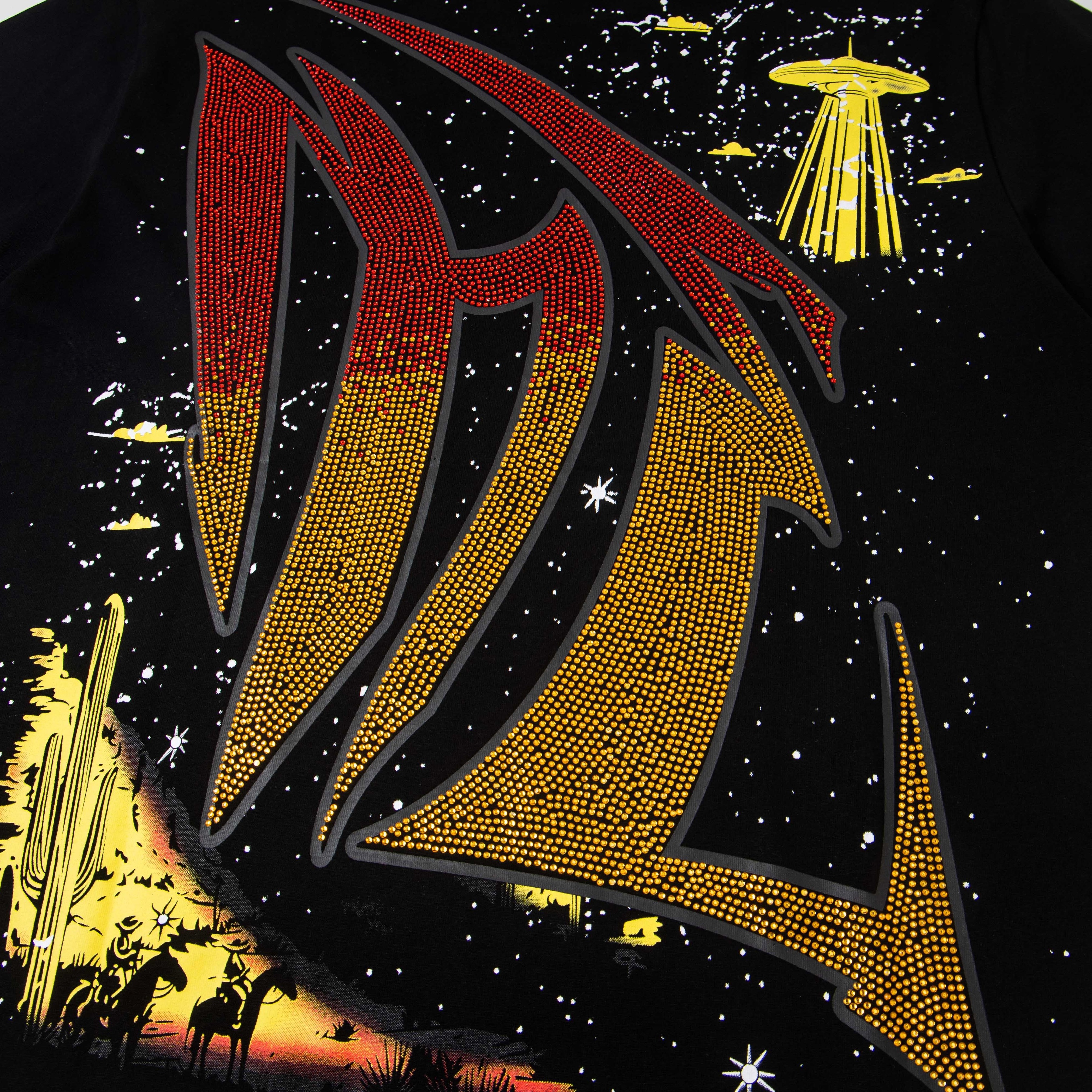 Cowboy Alien Rhinestone Gradient Print Oversized T-Shirt – Unisex 100% Cotton Streetwear Tee