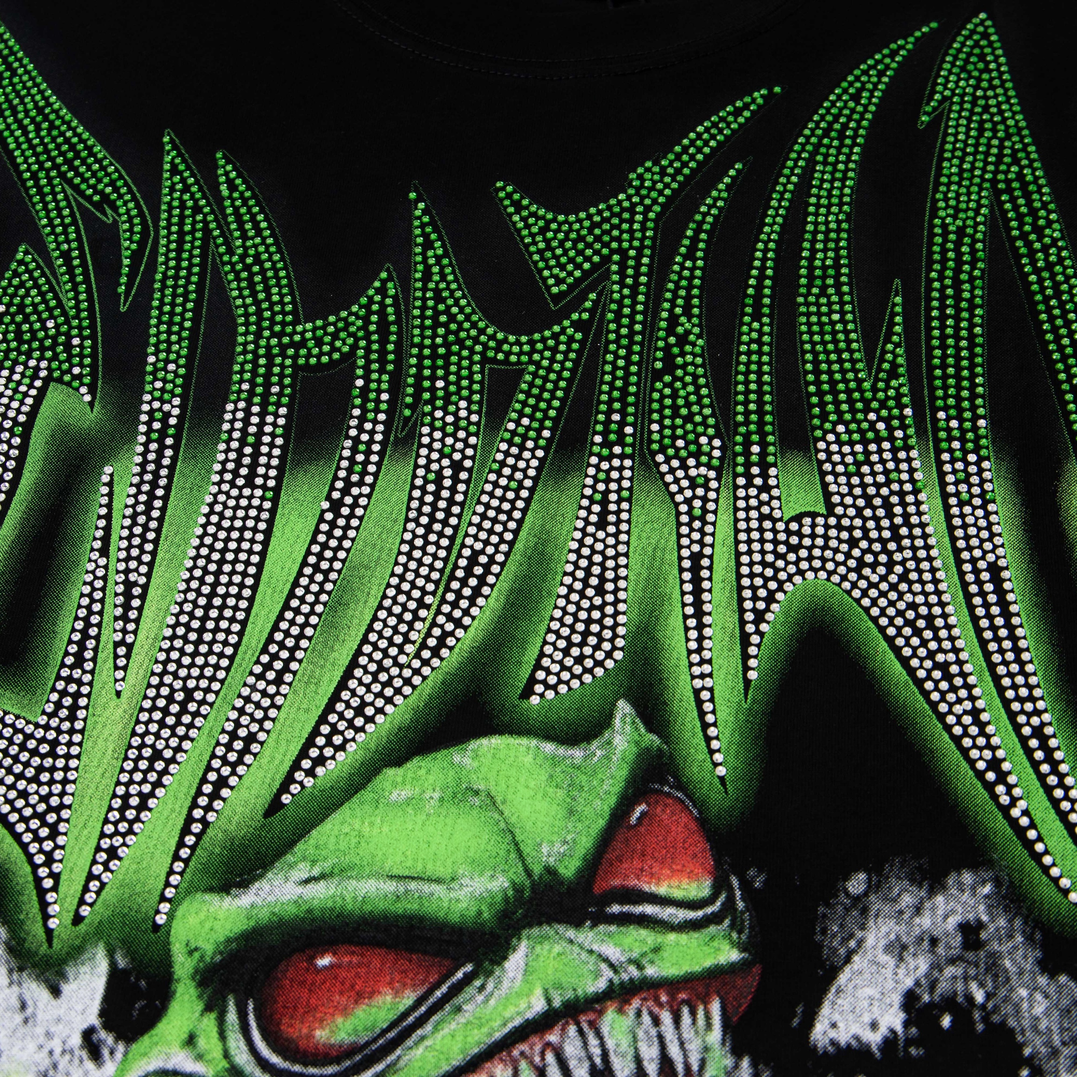 Monster Rider Rhinestone Gradient Print Oversized T-Shirt – Unisex 100% Cotton Streetwear Tee