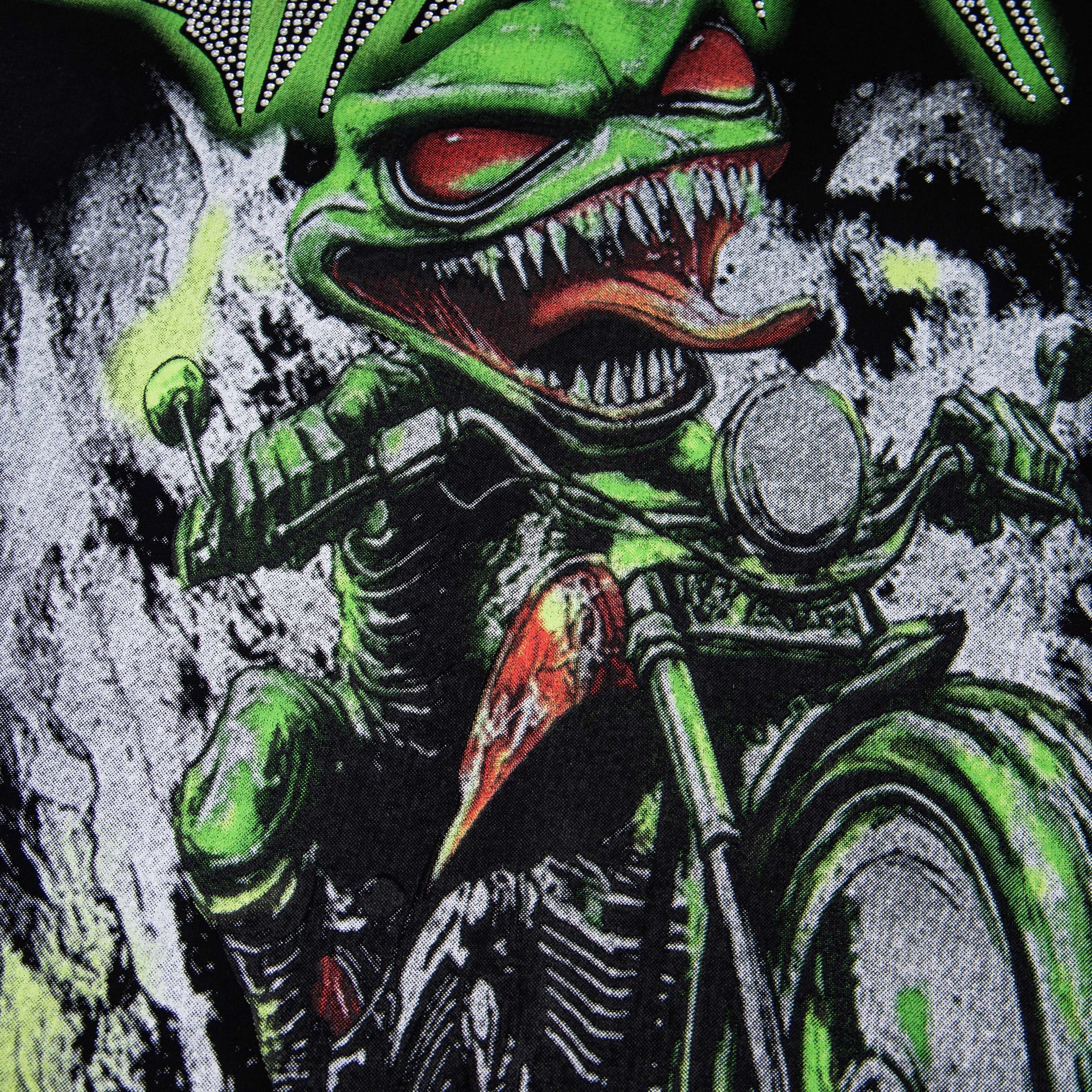 Monster Rider Rhinestone Gradient Print Oversized T-Shirt – Unisex 100% Cotton Streetwear Tee