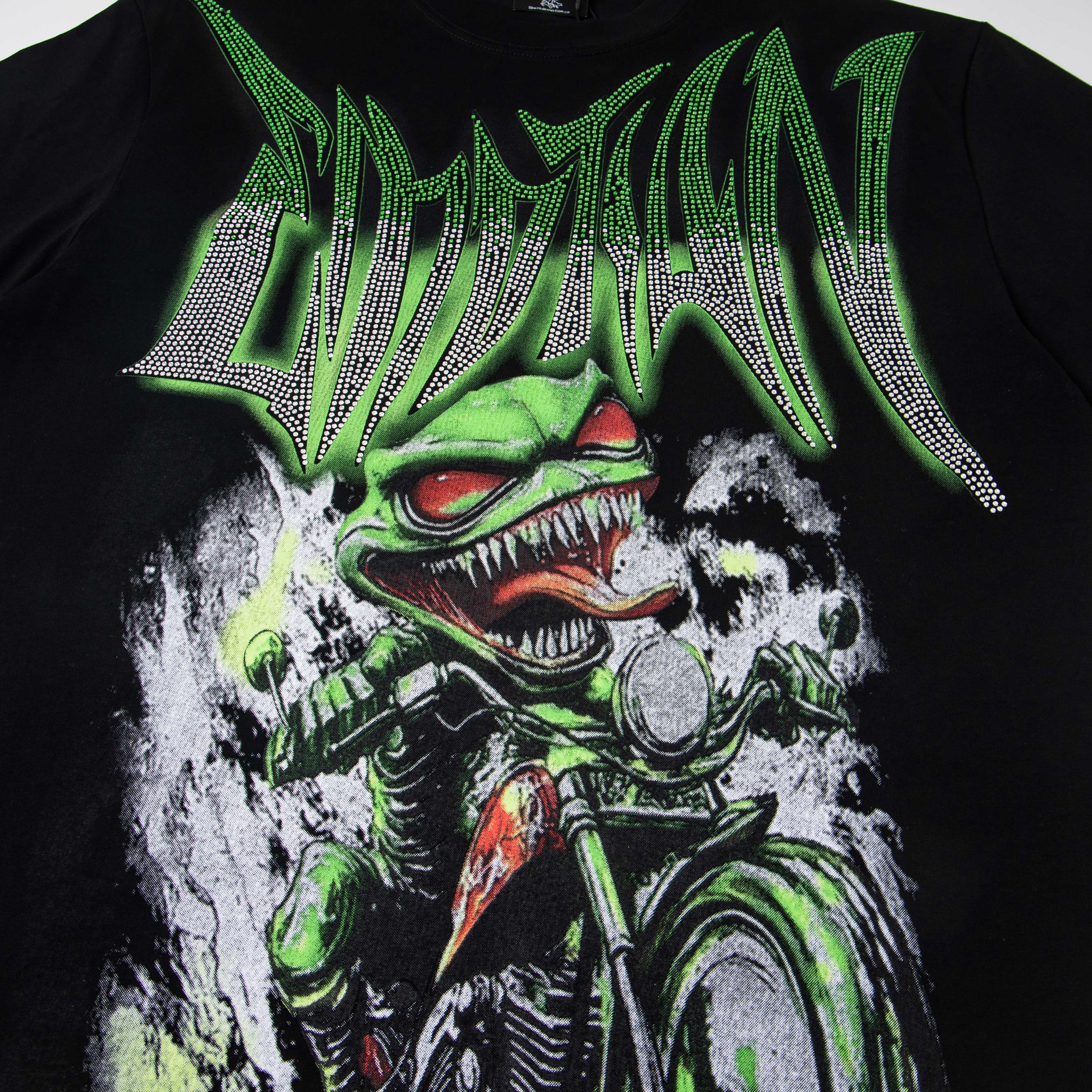 Monster Rider Rhinestone Gradient Print Oversized T-Shirt – Unisex 100% Cotton Streetwear Tee