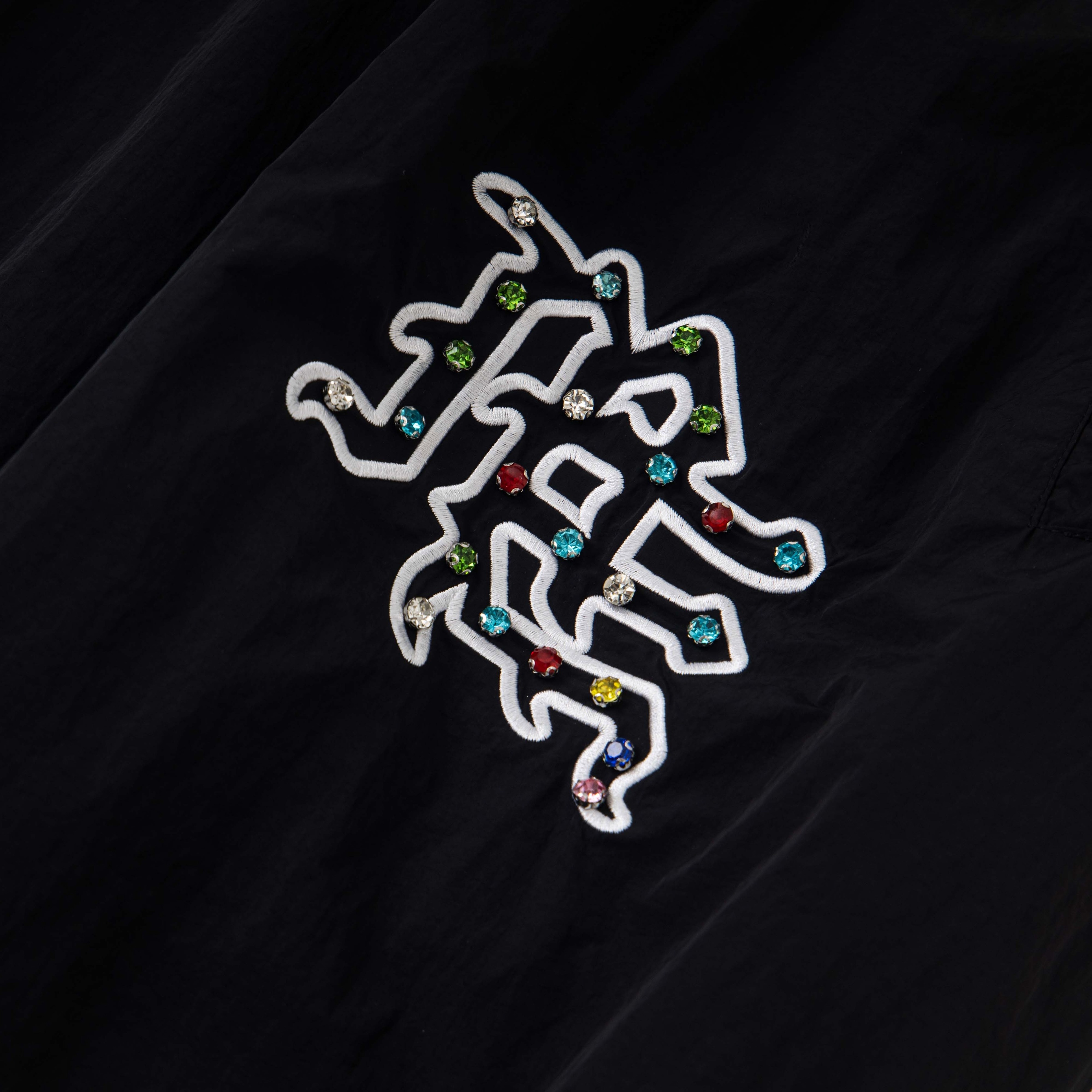 Colorful Graffiti Rhinestone Nylon Track Pants – Unisex Streetwear Elastic Waist Trousers