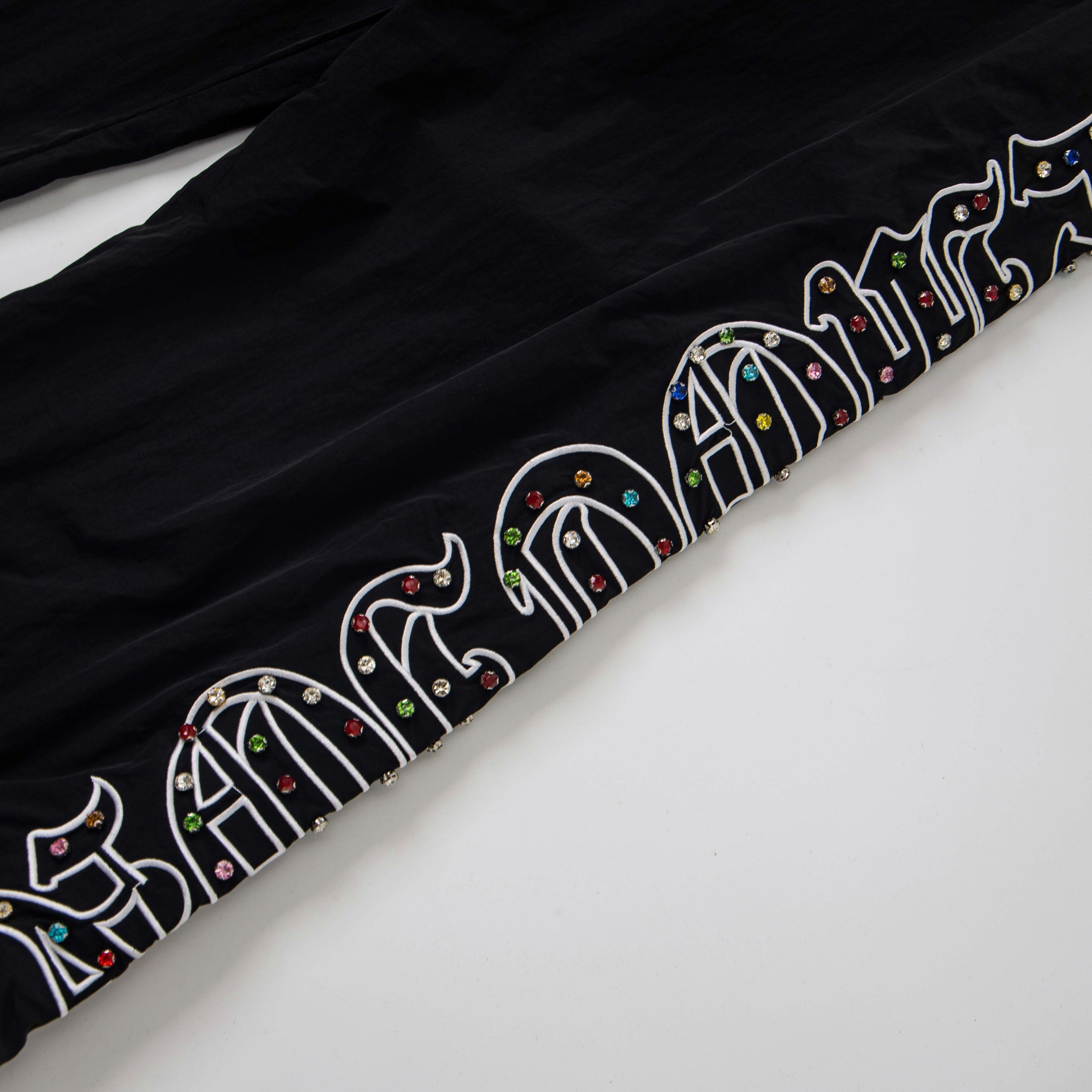 Colorful Graffiti Rhinestone Nylon Track Pants – Unisex Streetwear Elastic Waist Trousers