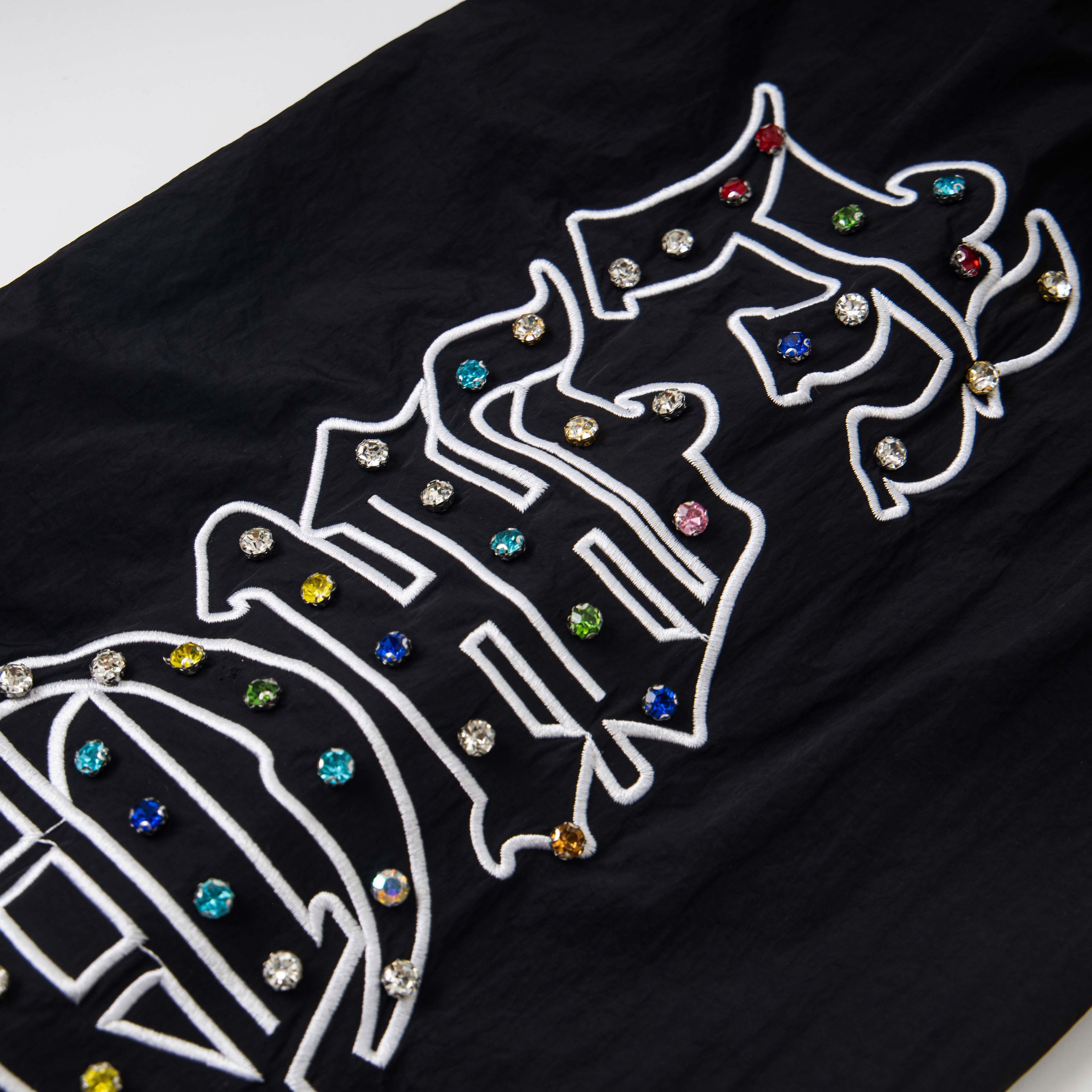 Colorful Graffiti Rhinestone Nylon Track Pants – Unisex Streetwear Elastic Waist Trousers