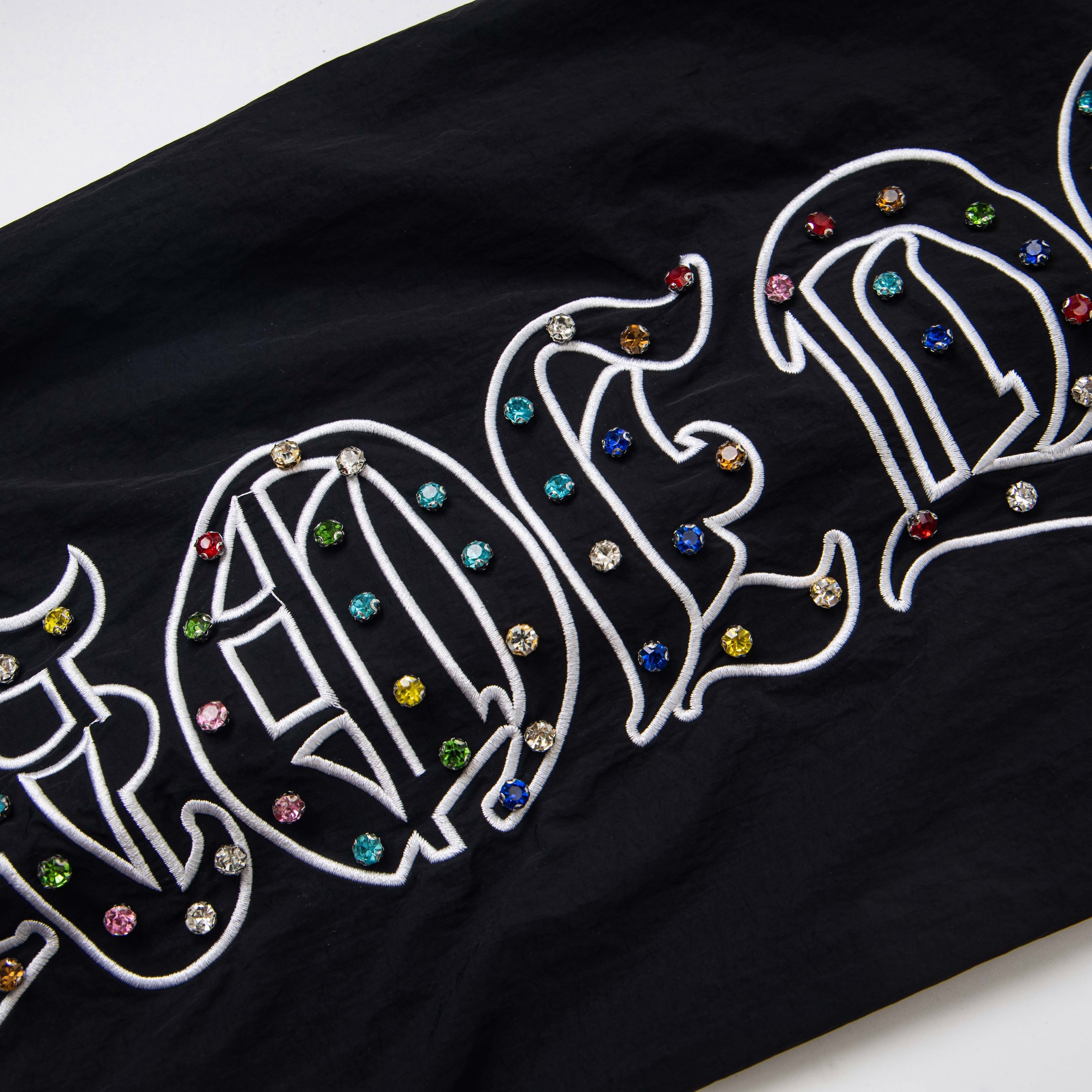 Colorful Graffiti Rhinestone Nylon Track Pants – Unisex Streetwear Elastic Waist Trousers