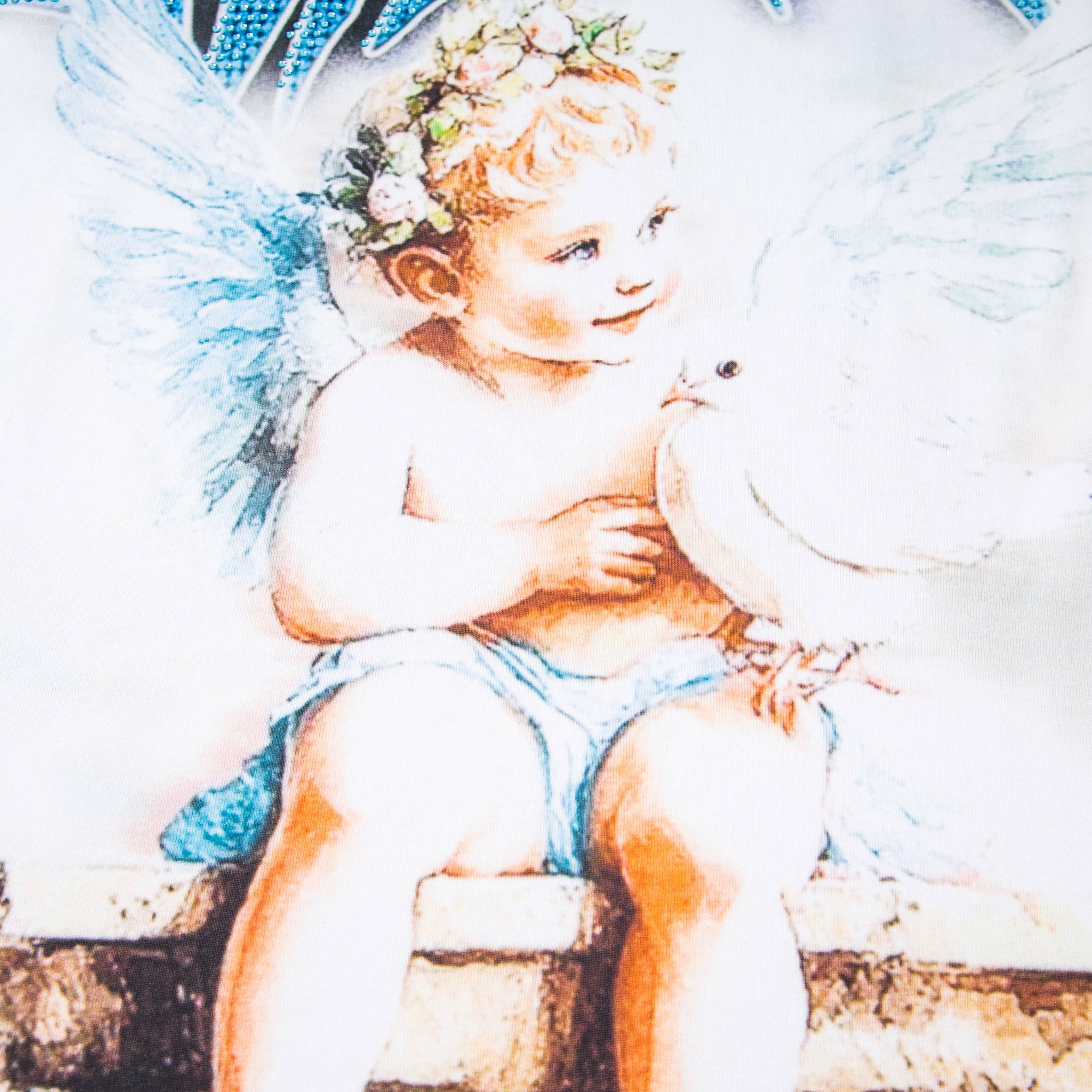 Angel & Dove Rhinestone Gradient Print Oversized T-Shirt – Unisex 100% Cotton Streetwear Tee