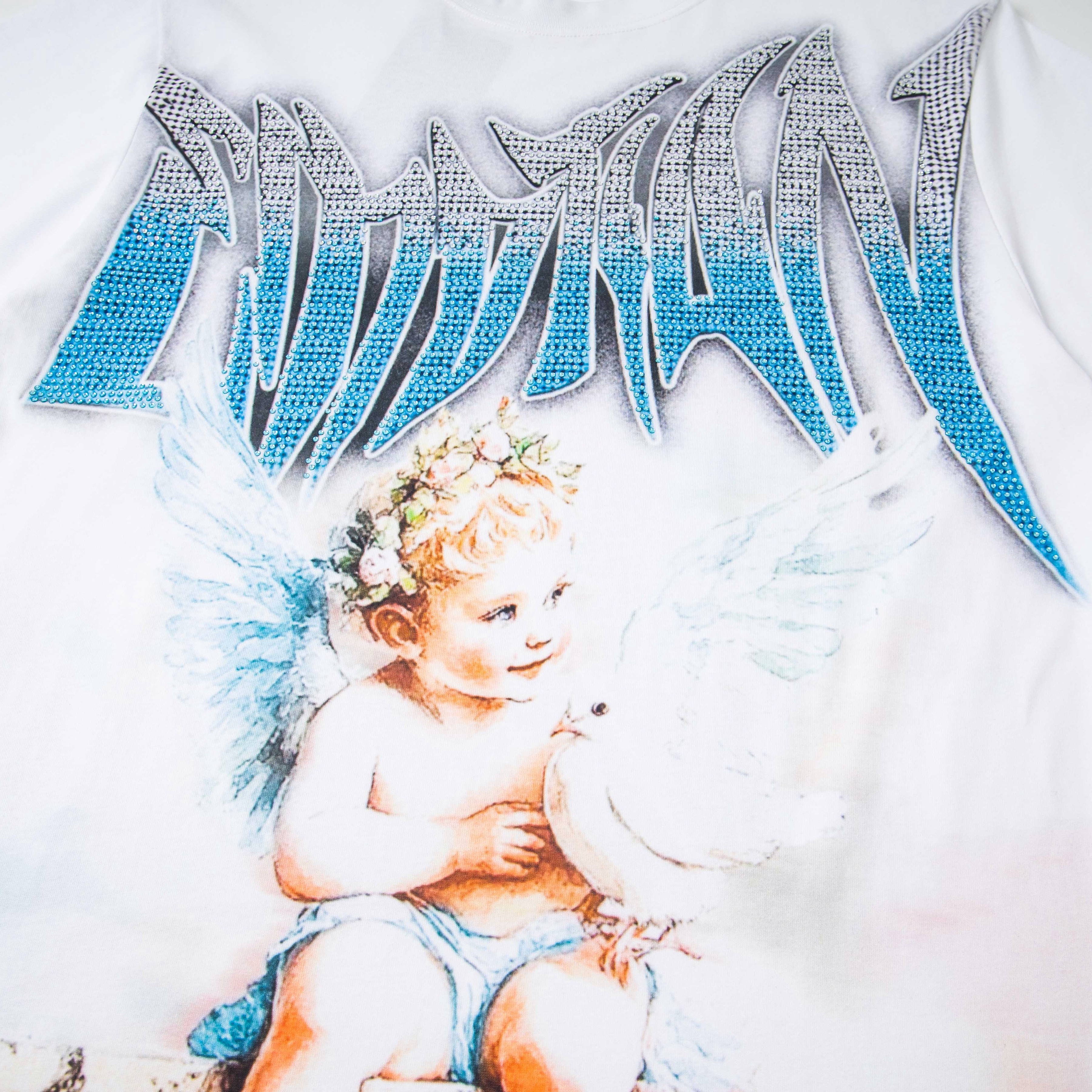 Angel & Dove Rhinestone Gradient Print Oversized T-Shirt – Unisex 100% Cotton Streetwear Tee