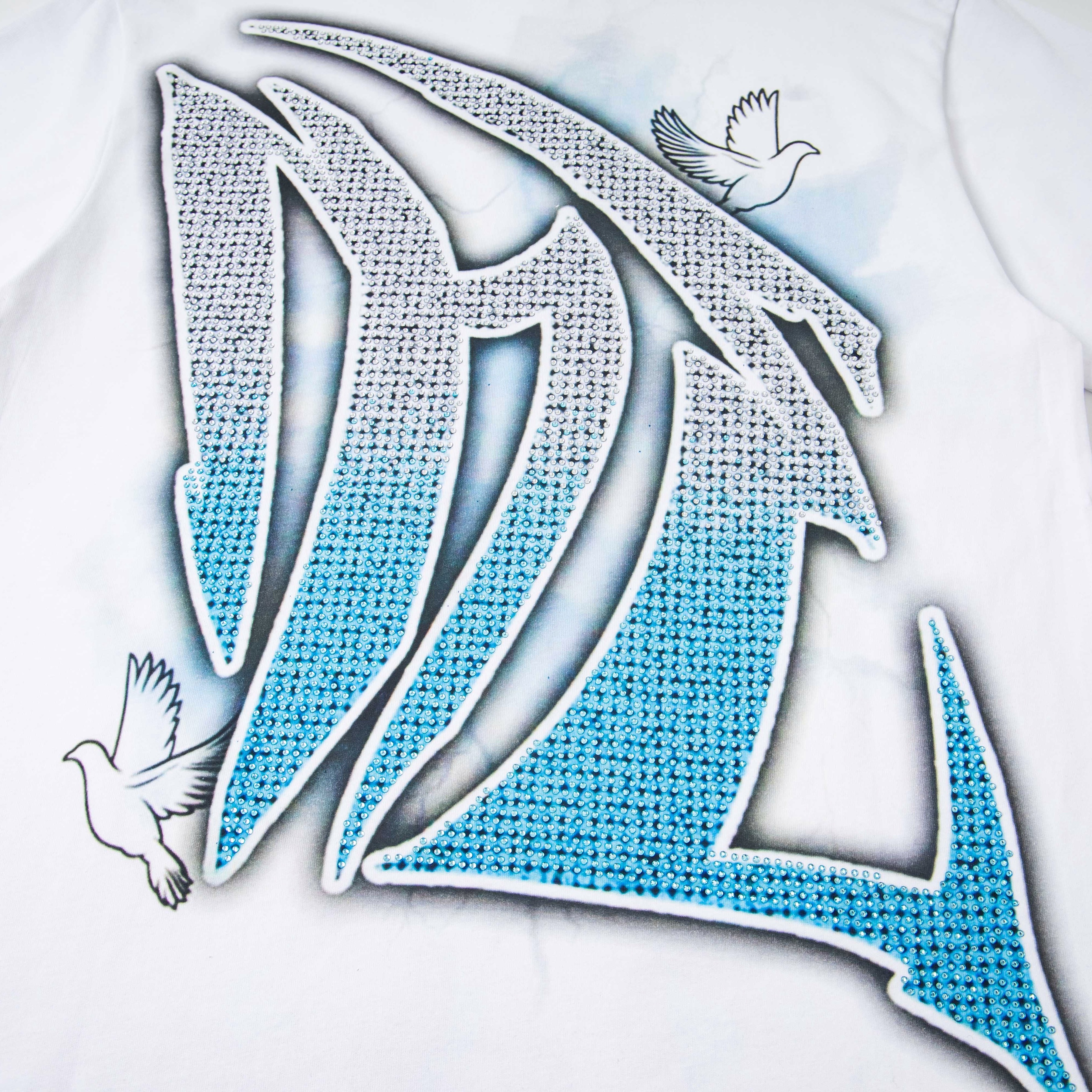 Angel & Dove Rhinestone Gradient Print Oversized T-Shirt – Unisex 100% Cotton Streetwear Tee
