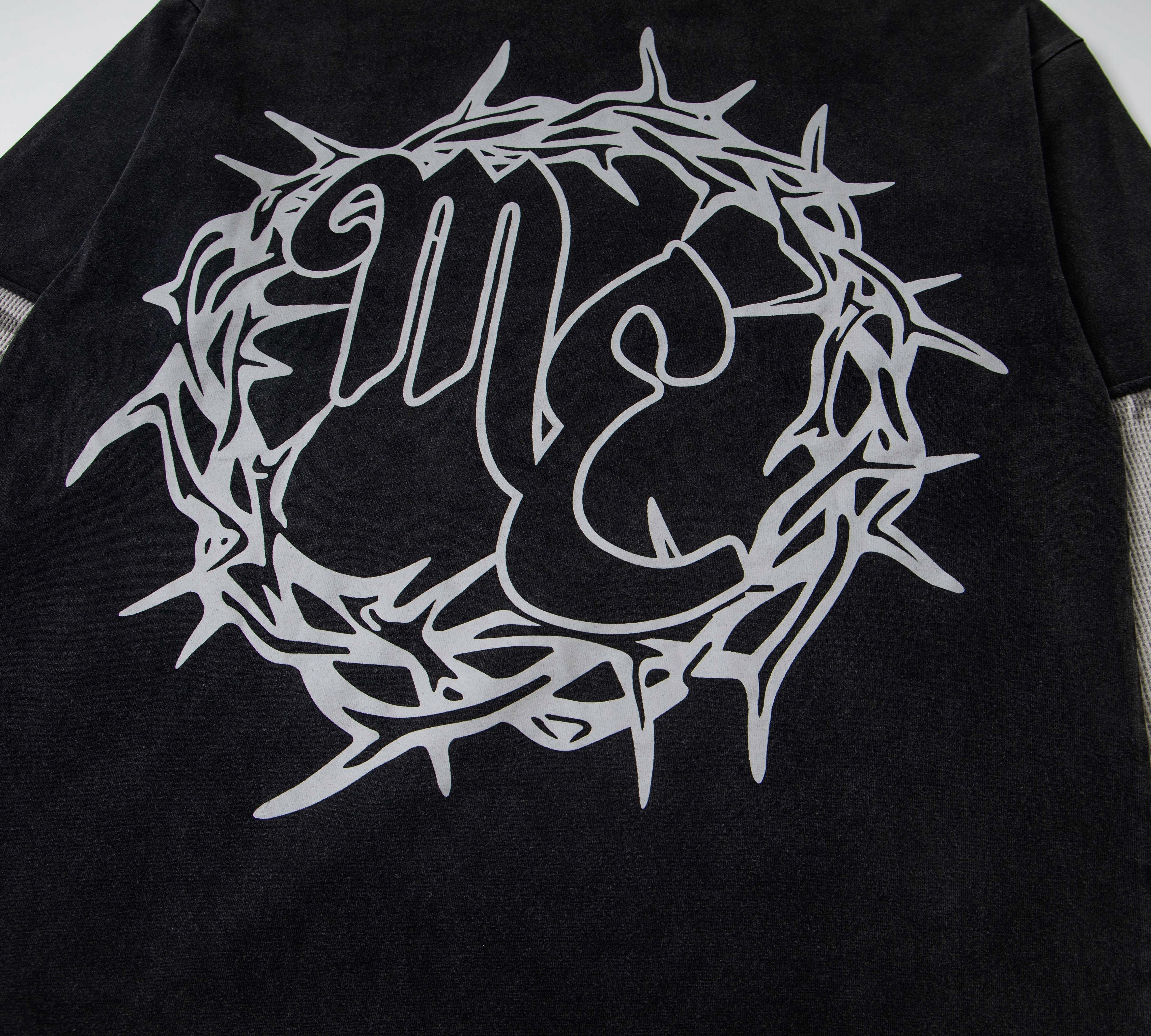 Barbed Wire "Emotion" Print Layered Thermal Long Sleeve T-Shirt – Unisex 100% Cotton Streetwear Tee