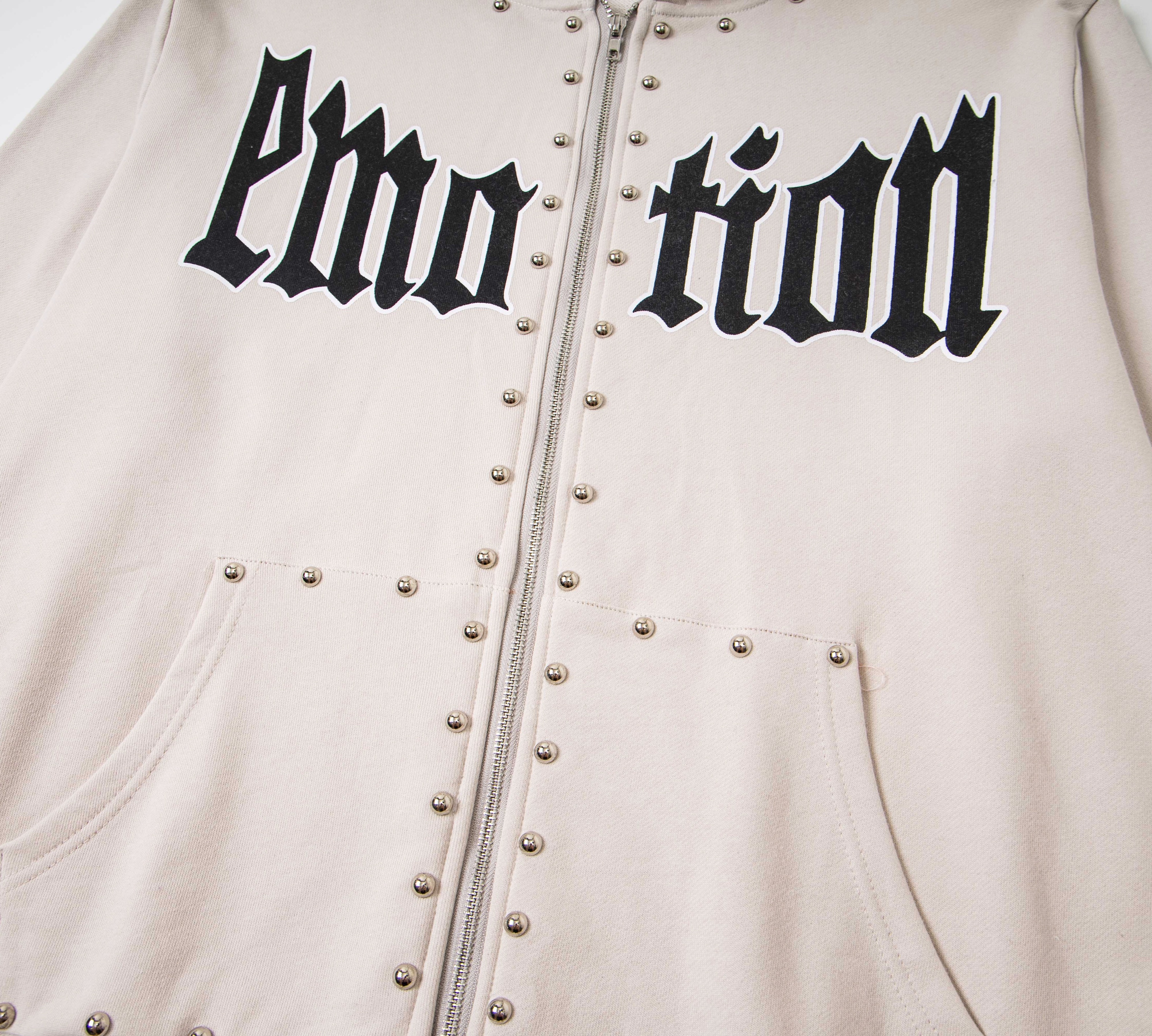 "Emotion" Gothic Studded Zip-Up Hoodie – Unisex 100% Cotton Streetwear Jacket