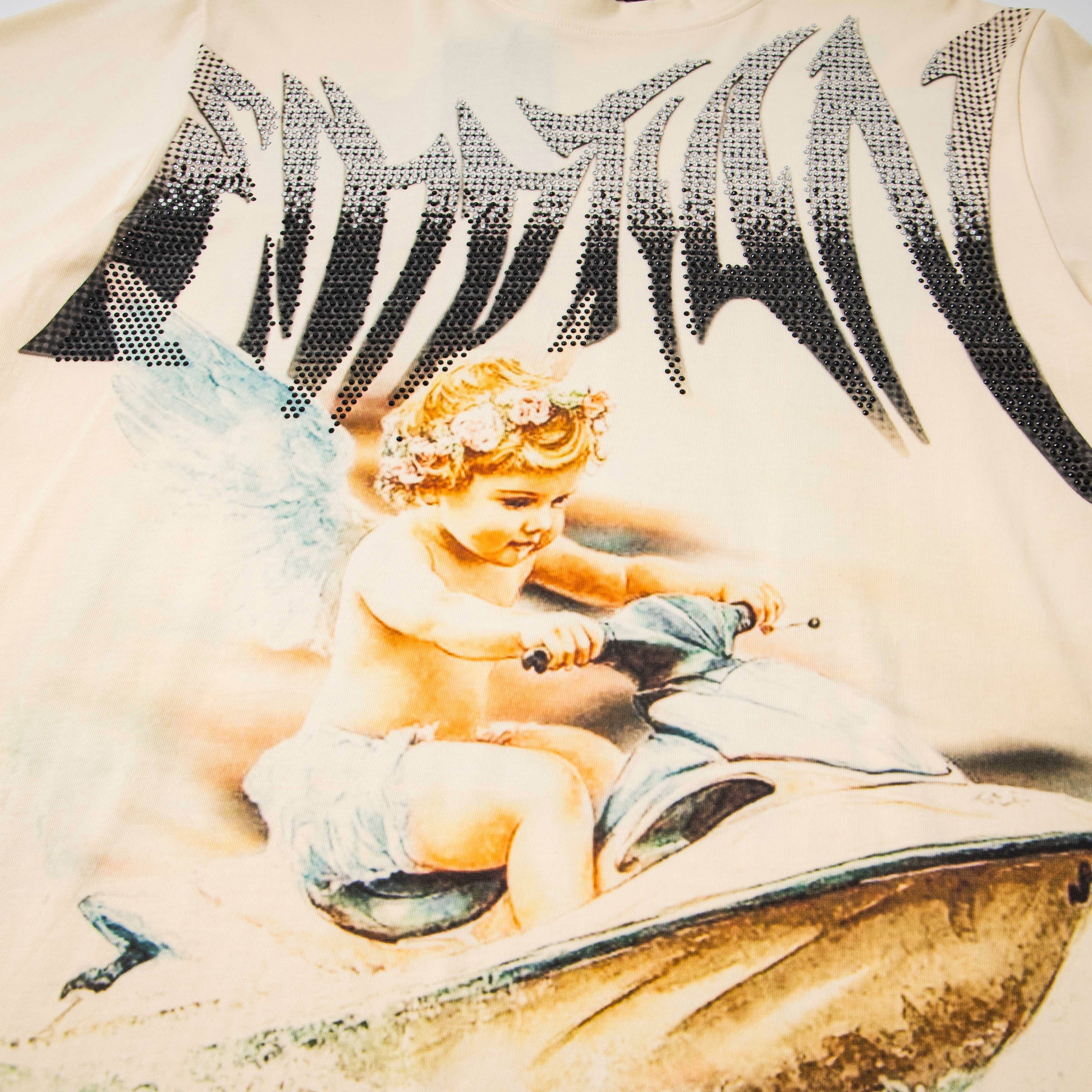 Angel Jet Ski Rhinestone Gradient Print Oversized T-Shirt – Unisex 100% Cotton Streetwear Tee