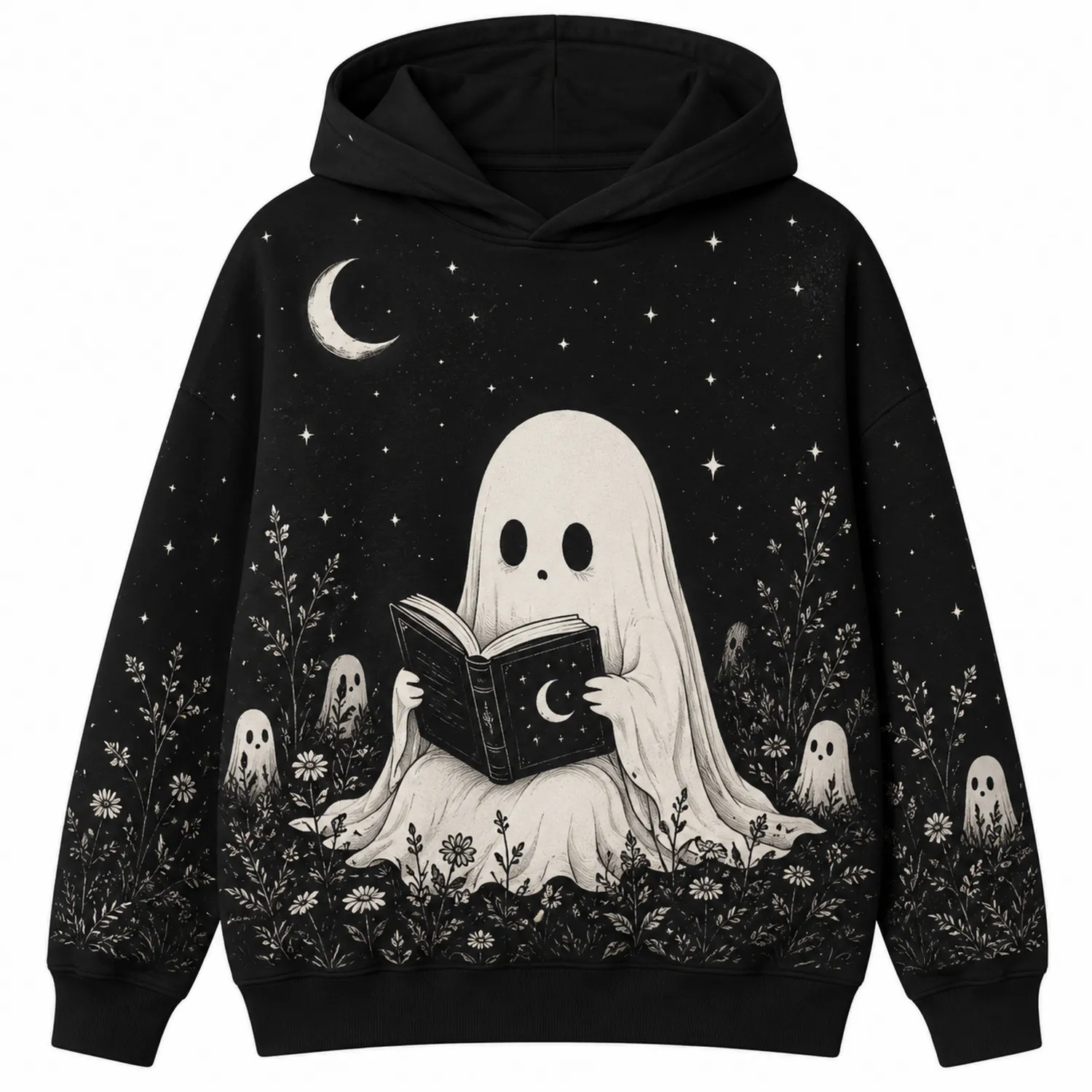 Czarna bluza z kapturem z motywem ducha nocnego