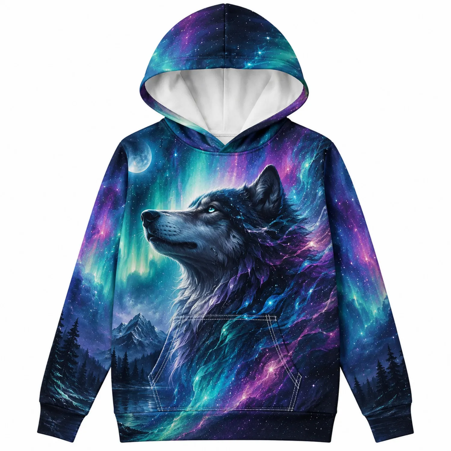 Bluza z kapturem wilk i nocne niebo 3D