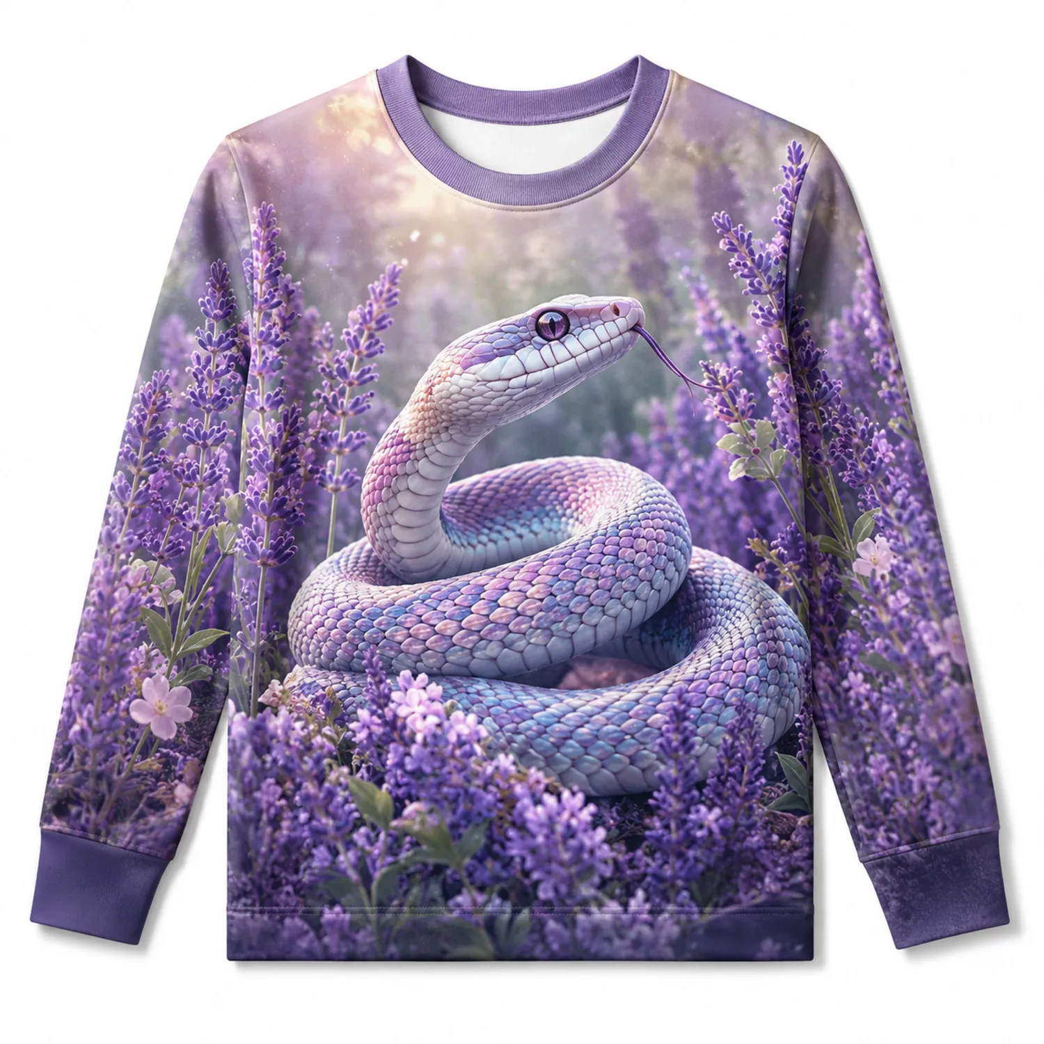 Bluza z długim rękawem z nadrukiem węża w lawendzie, fioletowa