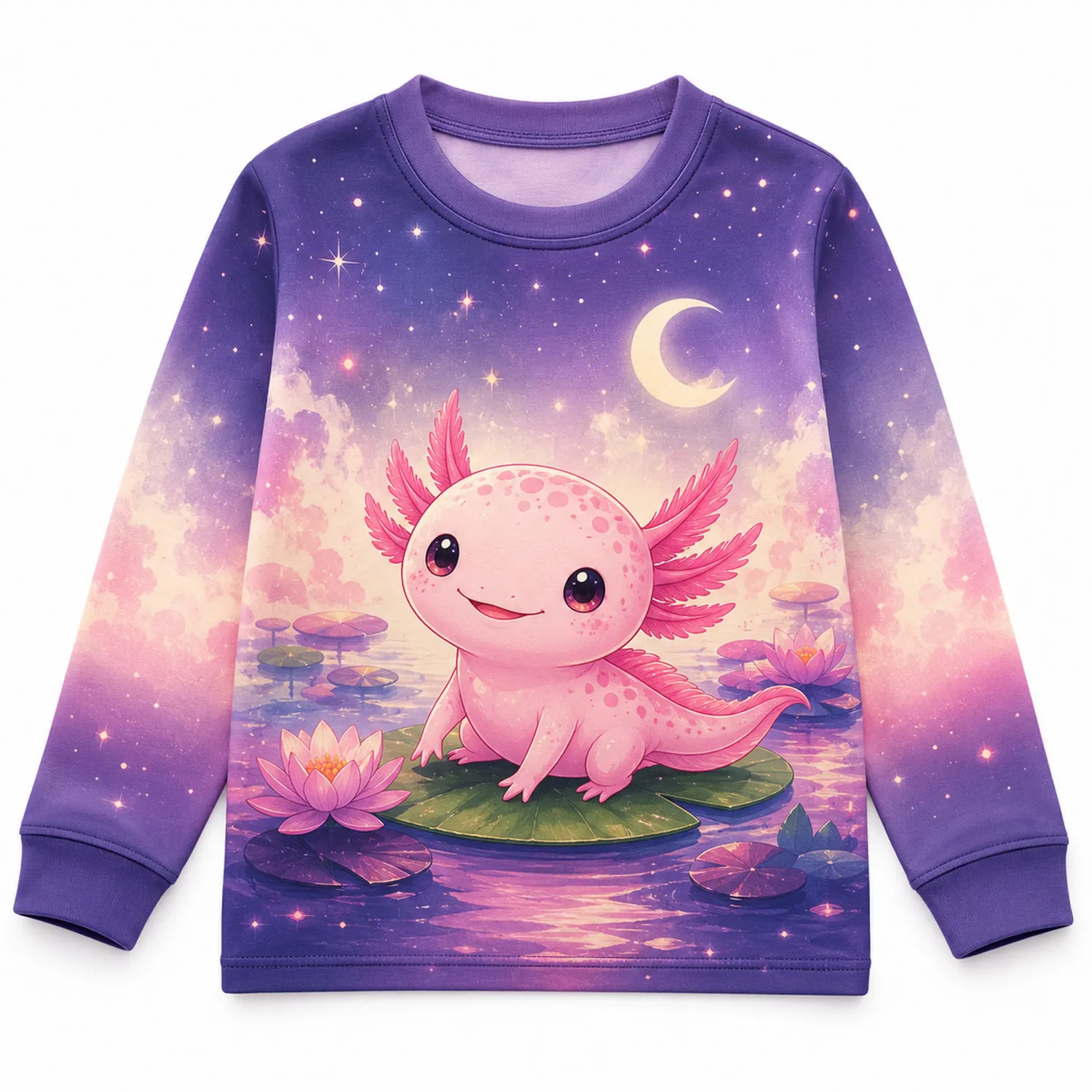 Dziecięca bluza z nadrukiem aksolotla, różowo-fioletowa