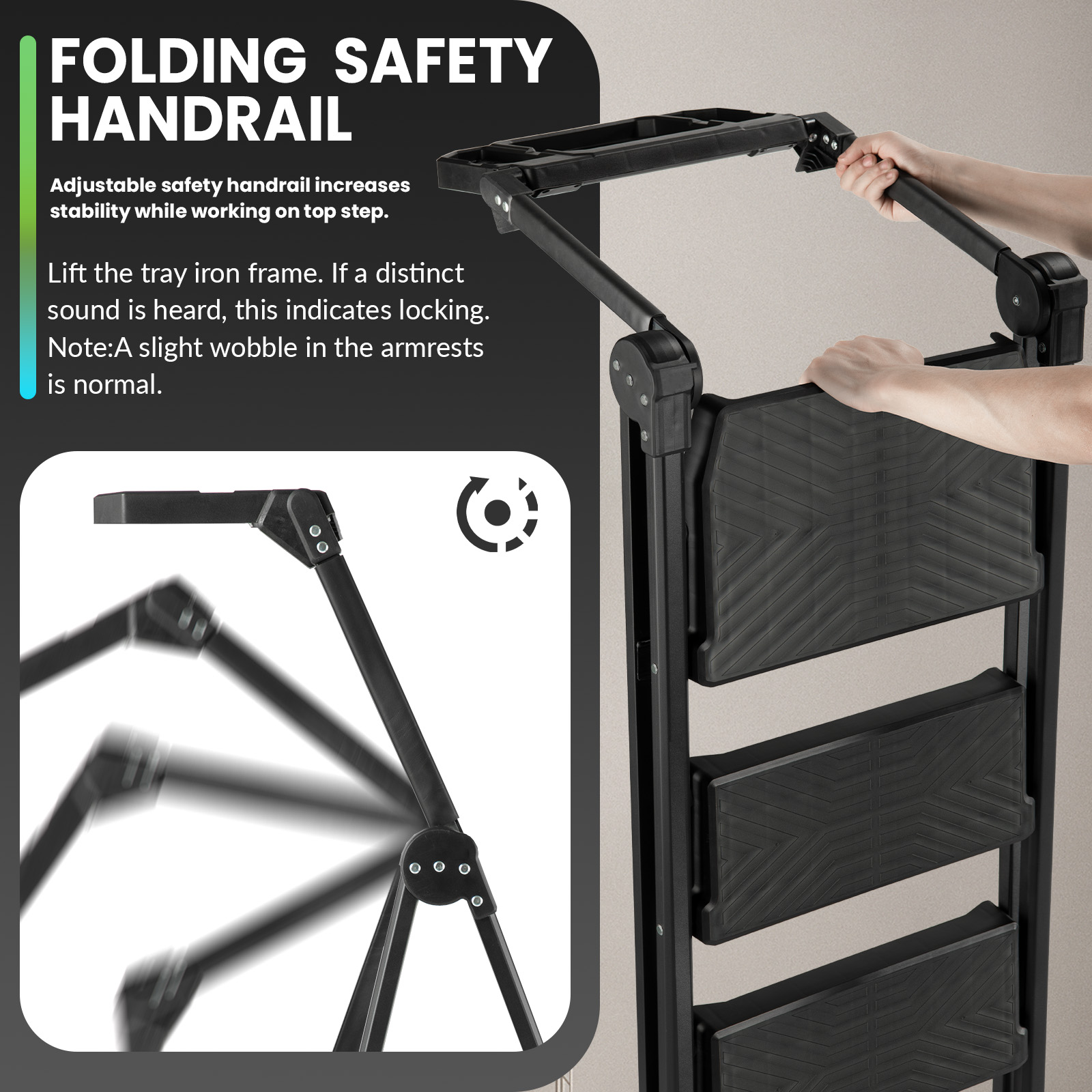 XinSunho 4-Step Folding Ladder with Handrail – Stable, Safe & Easy to Store