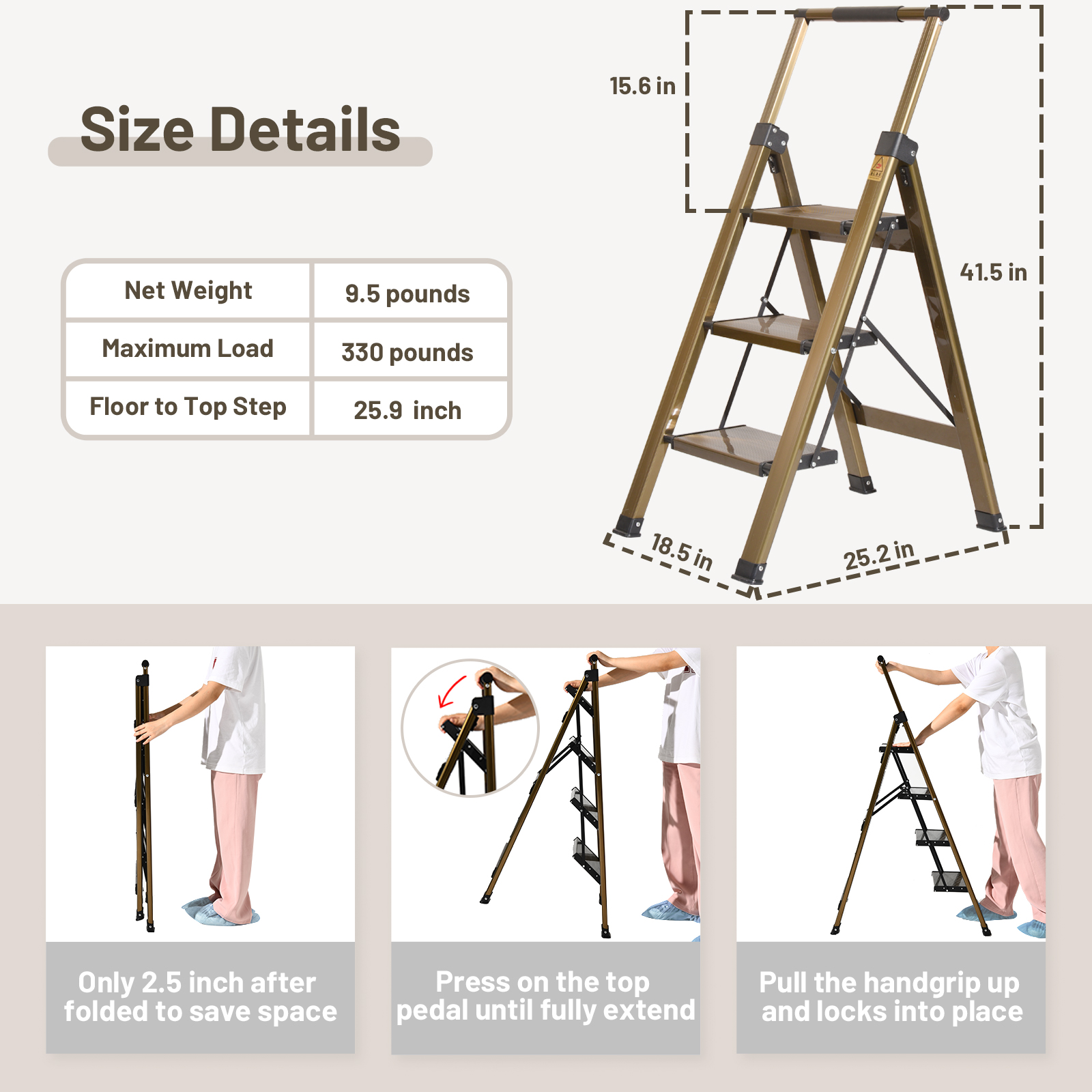 XinSunho Folding Step Ladder – Heavy-Duty, Stable & Space-Saving