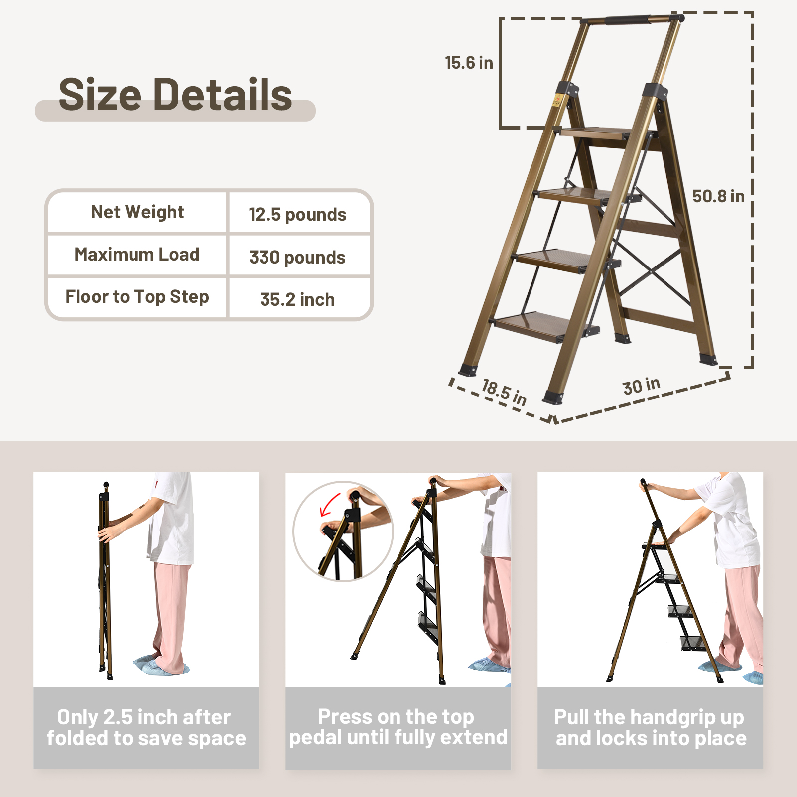 XinSunho Folding Step Ladder – Heavy-Duty, Stable & Space-Saving