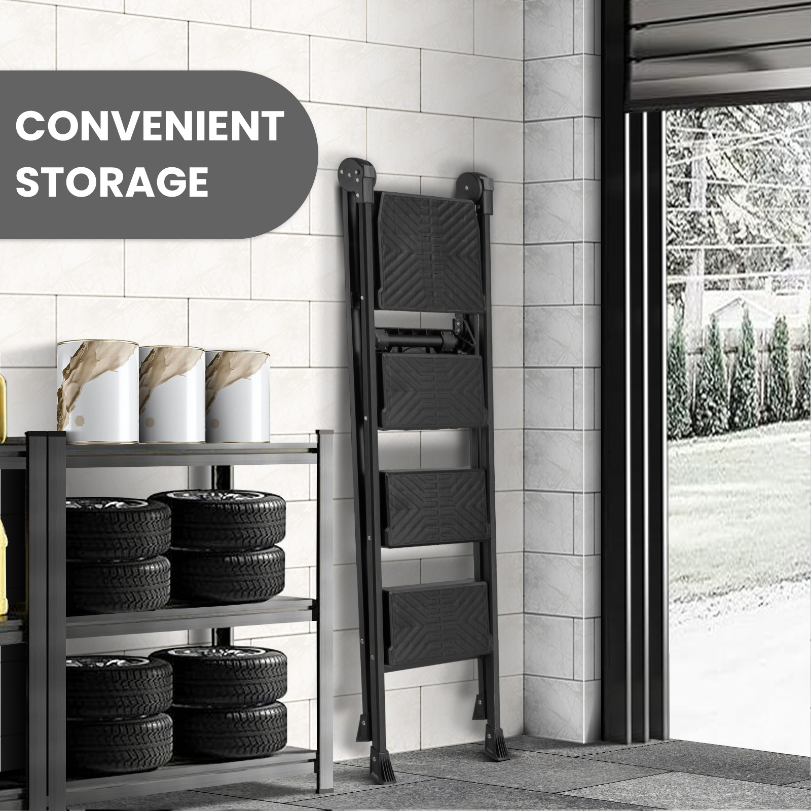 XinSunho 4-Step Folding Ladder with Handrail – Stable, Safe & Easy to Store