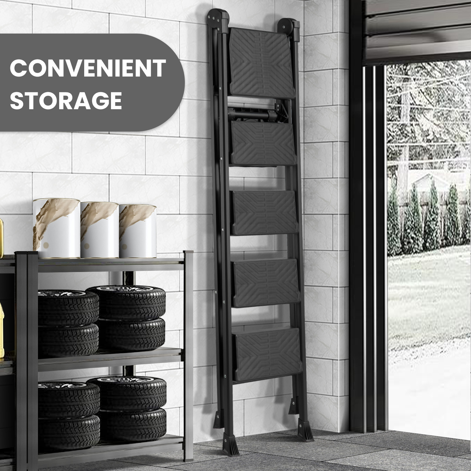 XinSunho 4-Step Folding Ladder with Handrail – Stable, Safe & Easy to Store