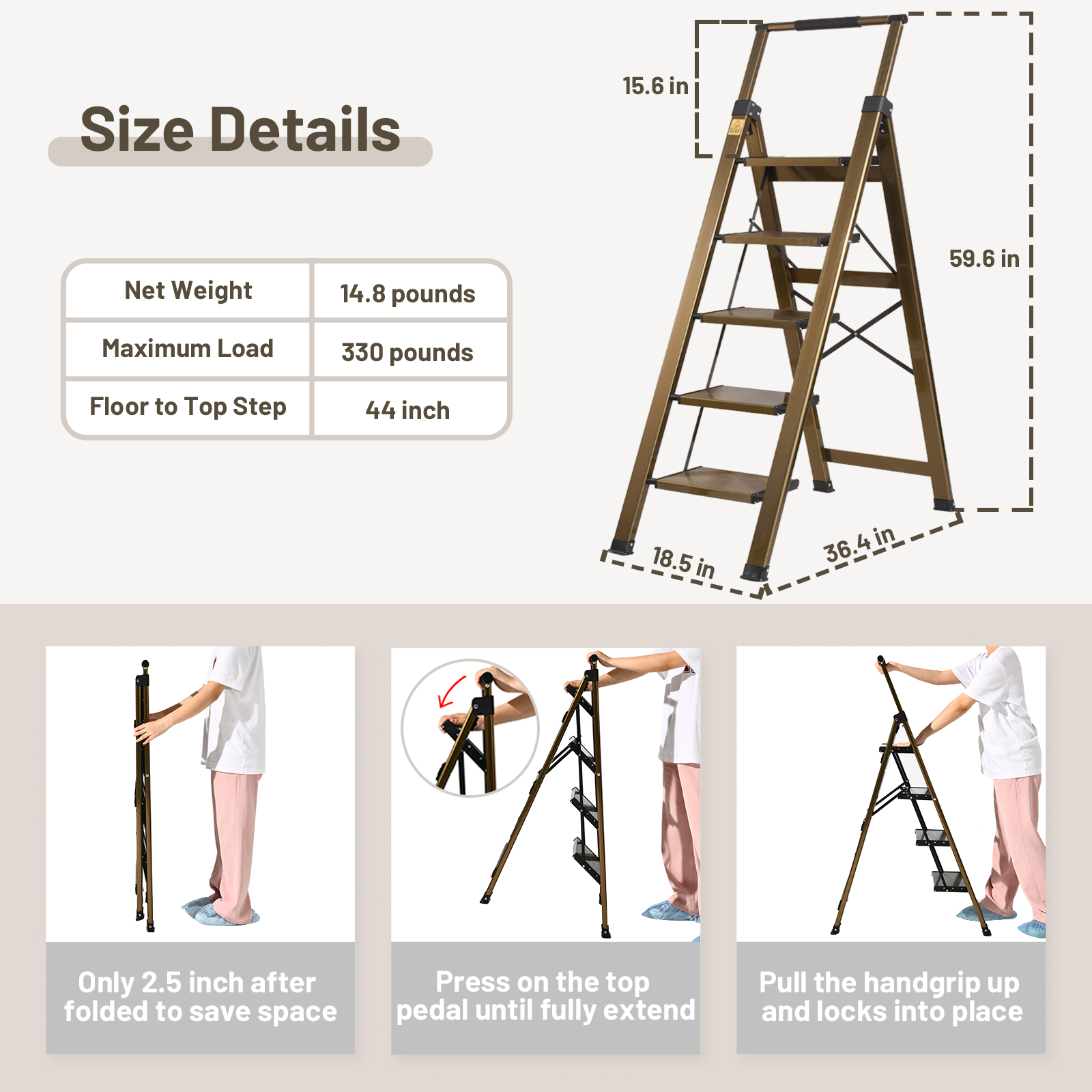 XinSunho Folding Step Ladder – Heavy-Duty, Stable & Space-Saving
