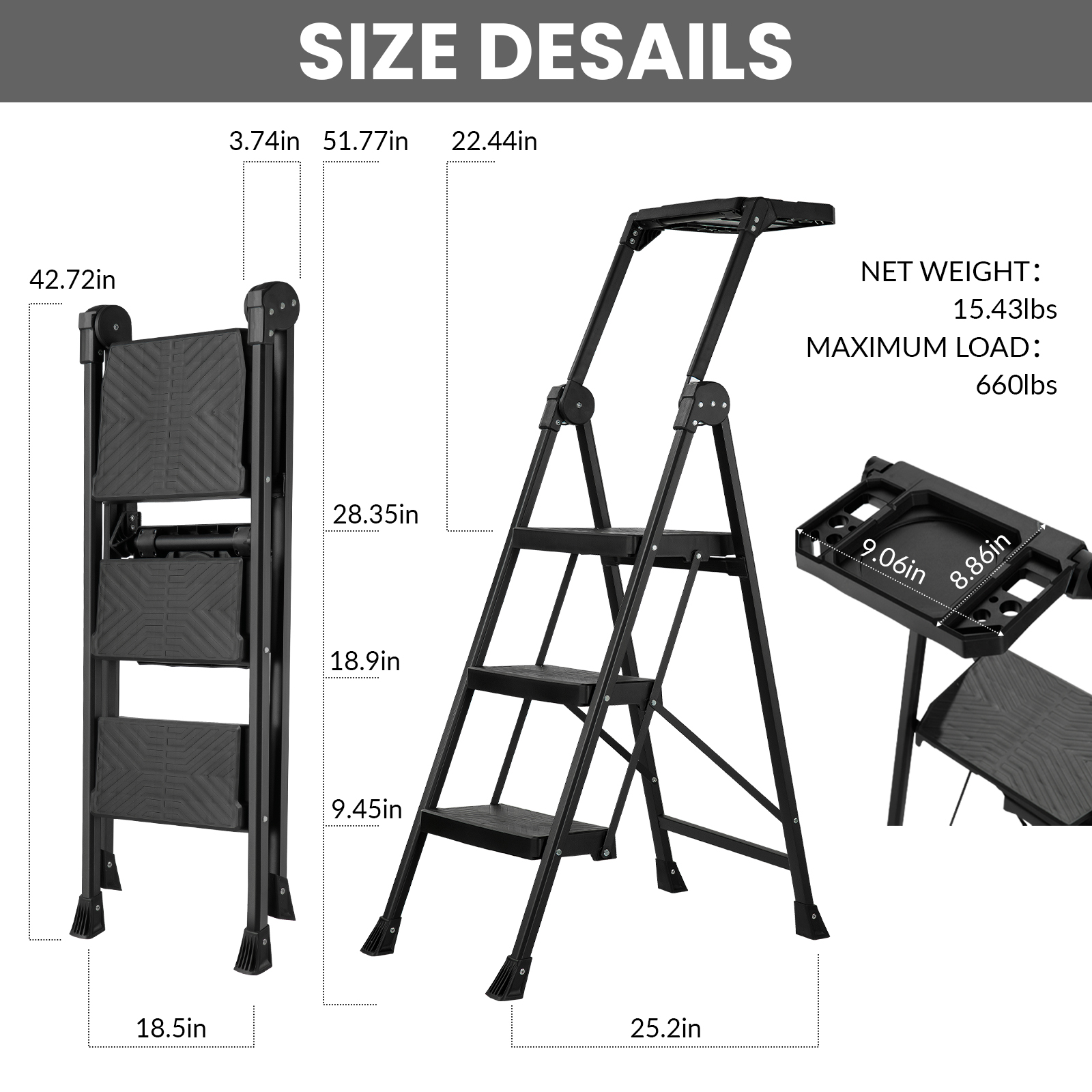 XinSunho 4-Step Folding Ladder with Handrail – Stable, Safe & Easy to Store