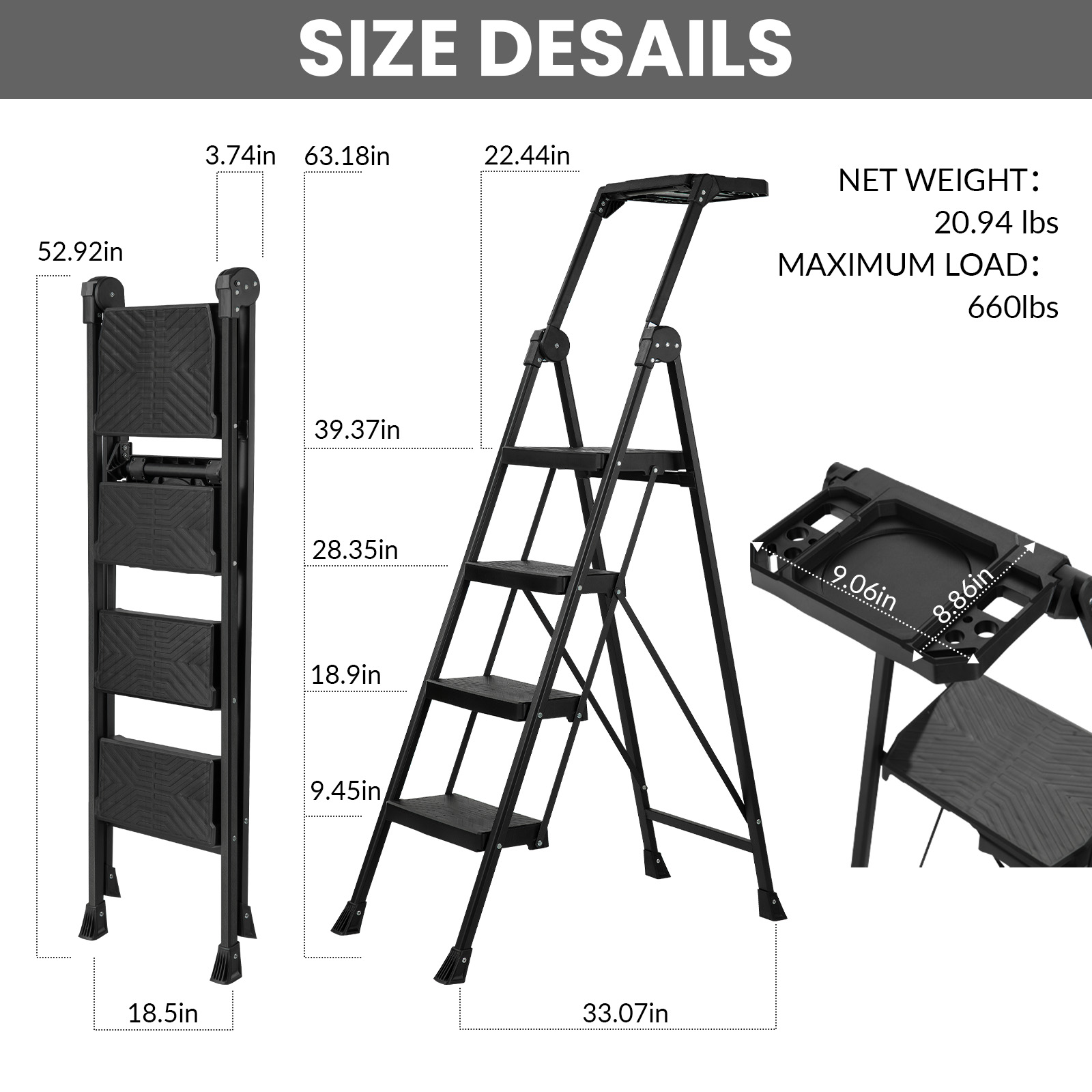 XinSunho 4-Step Folding Ladder with Handrail – Stable, Safe & Easy to Store