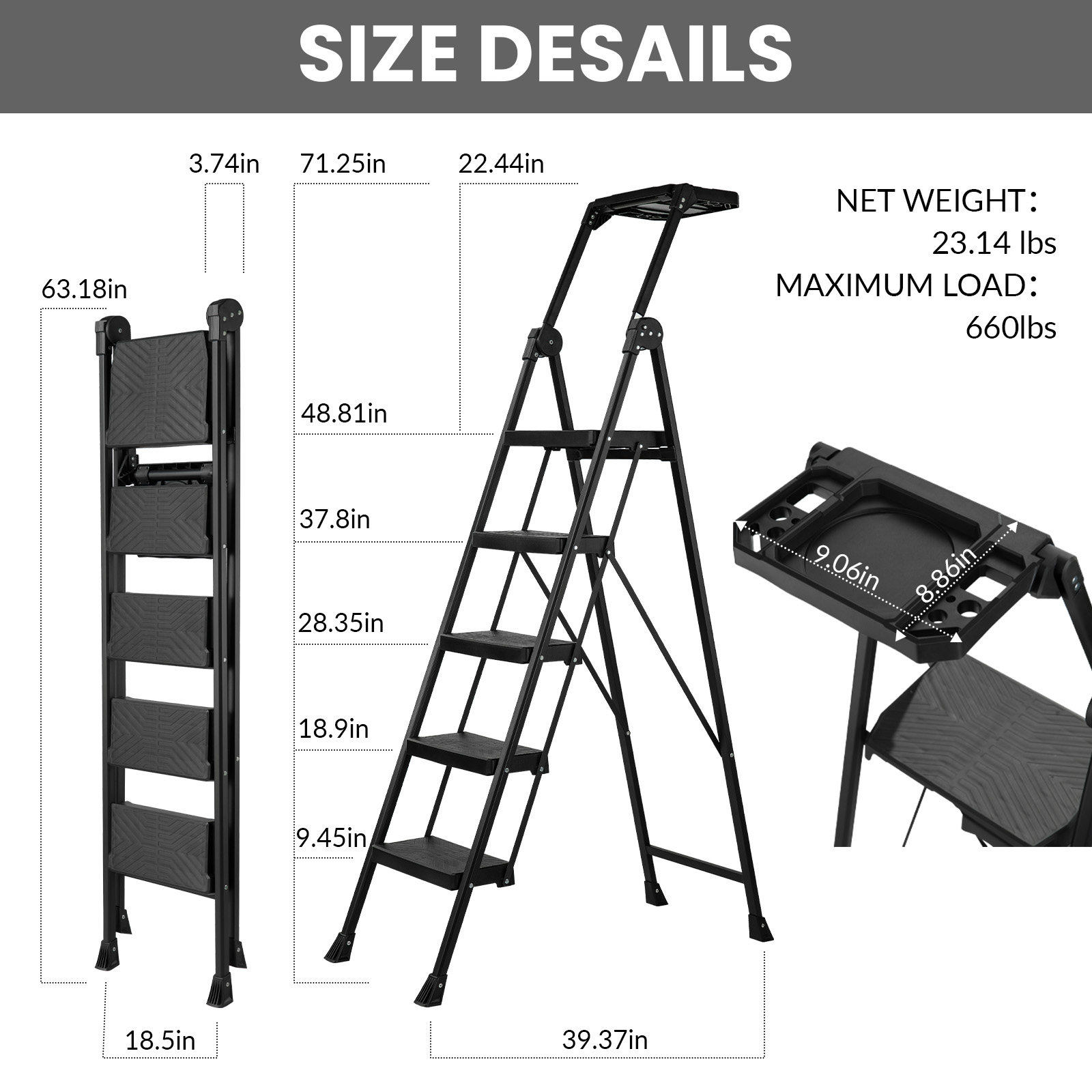XinSunho 4-Step Folding Ladder with Handrail – Stable, Safe & Easy to Store