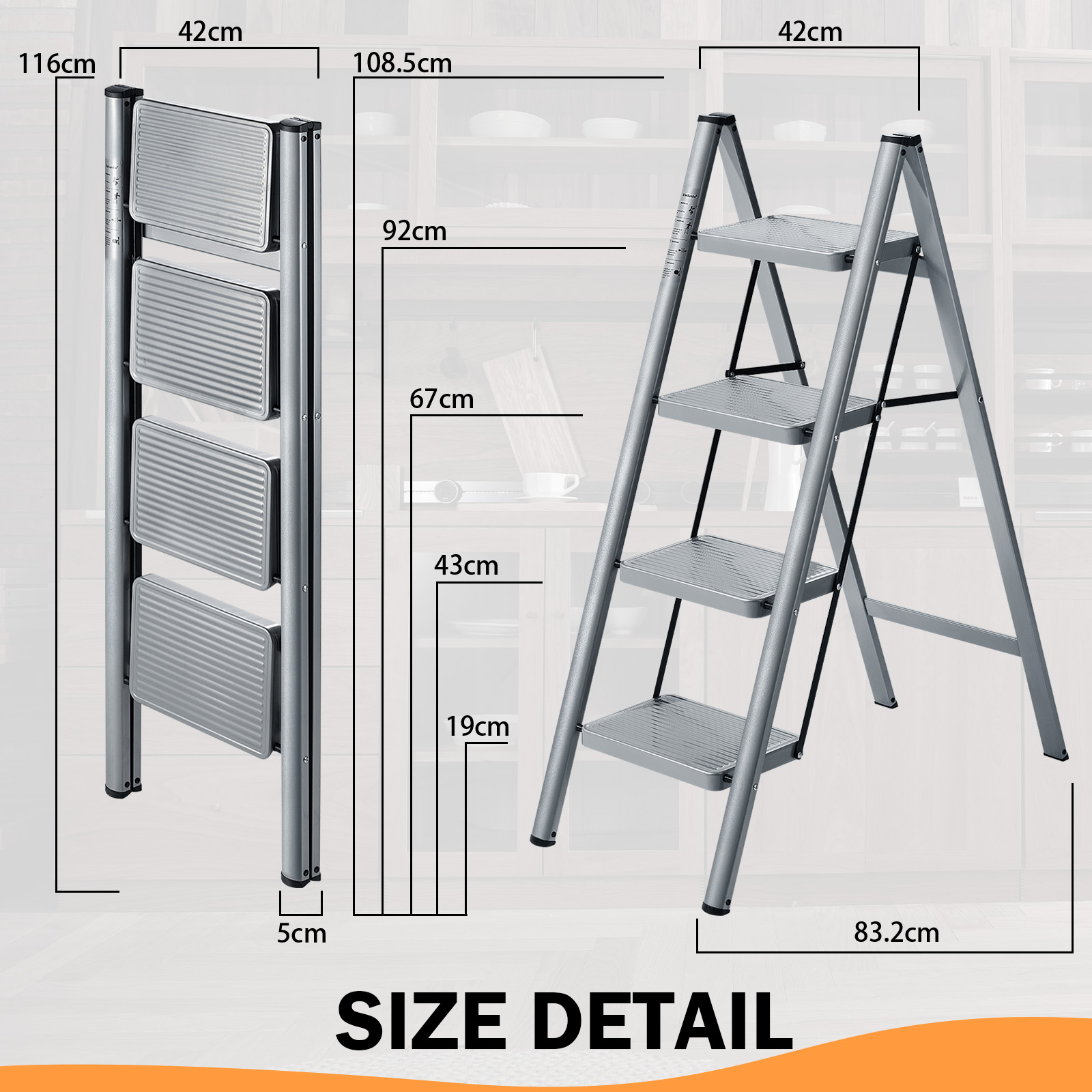 XinSunho Home Essentials™ 2-Step Folding Ladder