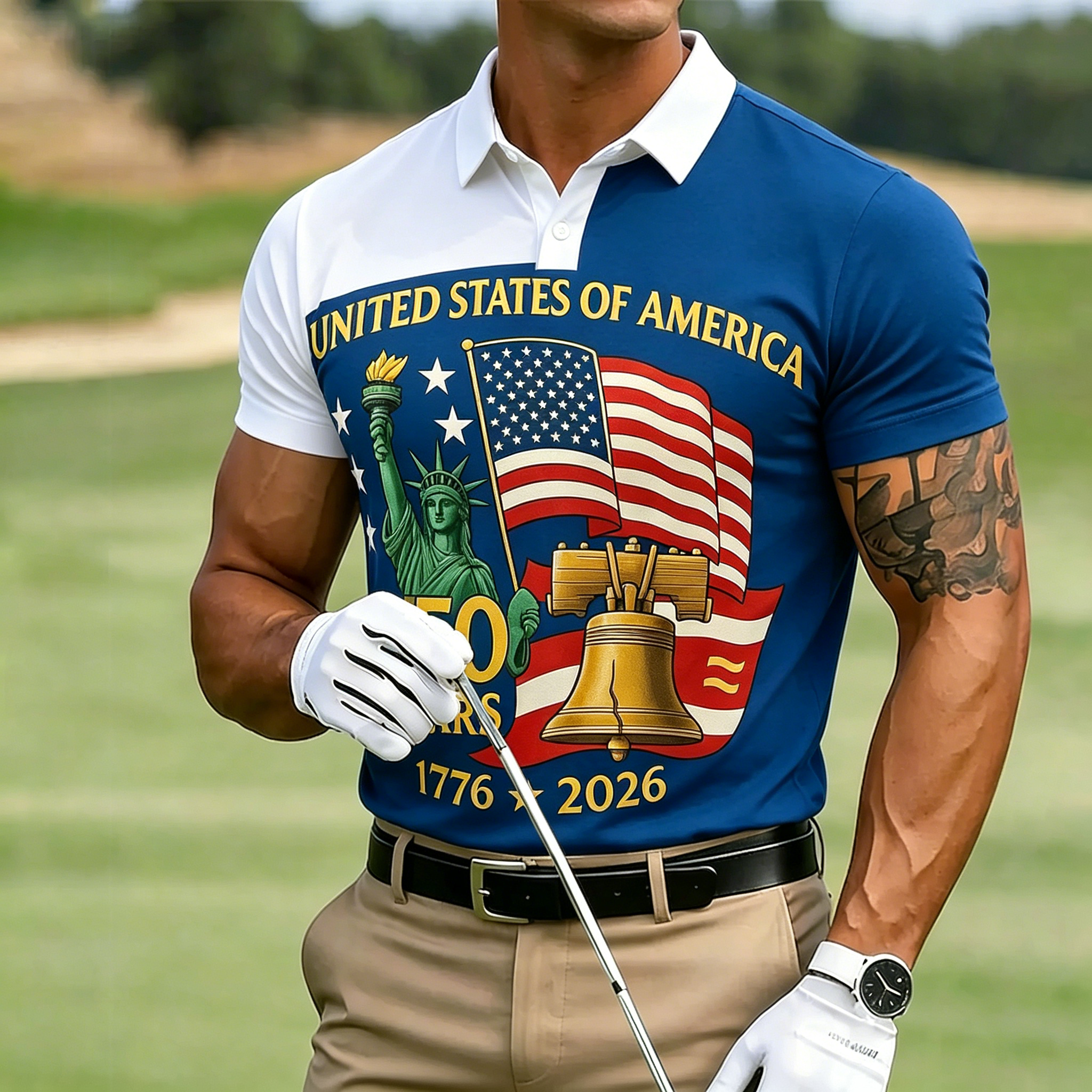 Men's 1776 USA Flag Golf Polo