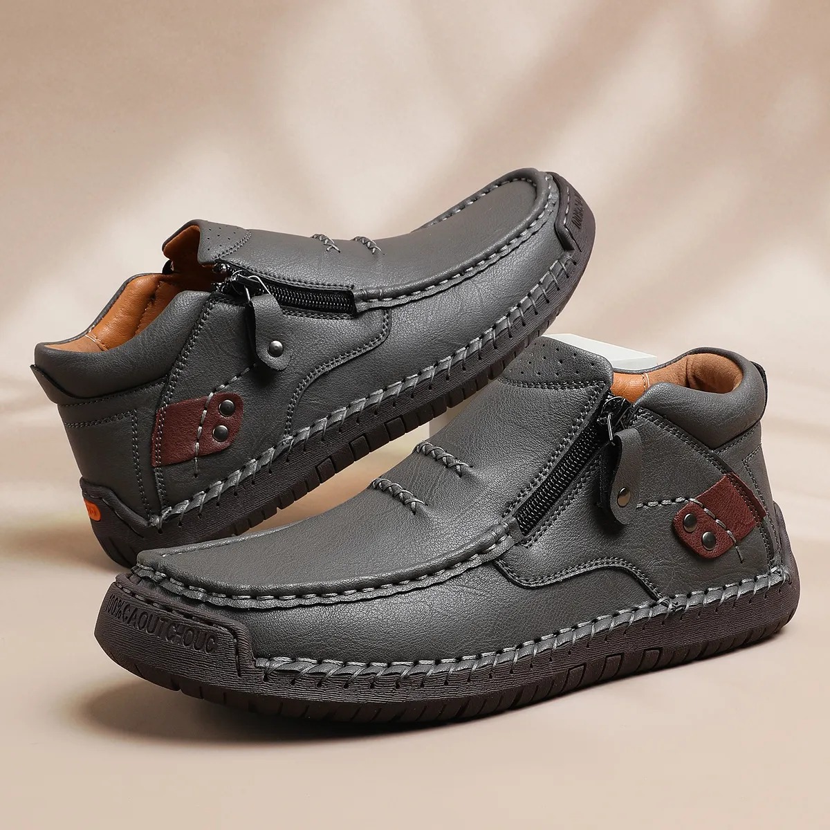 ⏰Limited Time Sale 70% OFF-Men’s Handmade Premium Leather Slip-On Driving Boots – Wide Toe, Arch Support, Waterproof, Pressure Relief, Non-Slip Sole for Casual, Travel & Outdoor